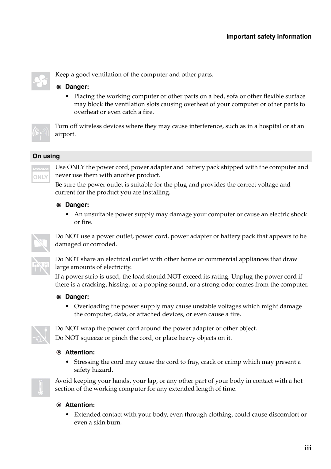 Lenovo 2958XFU, G550 manual Important safety information, On using 