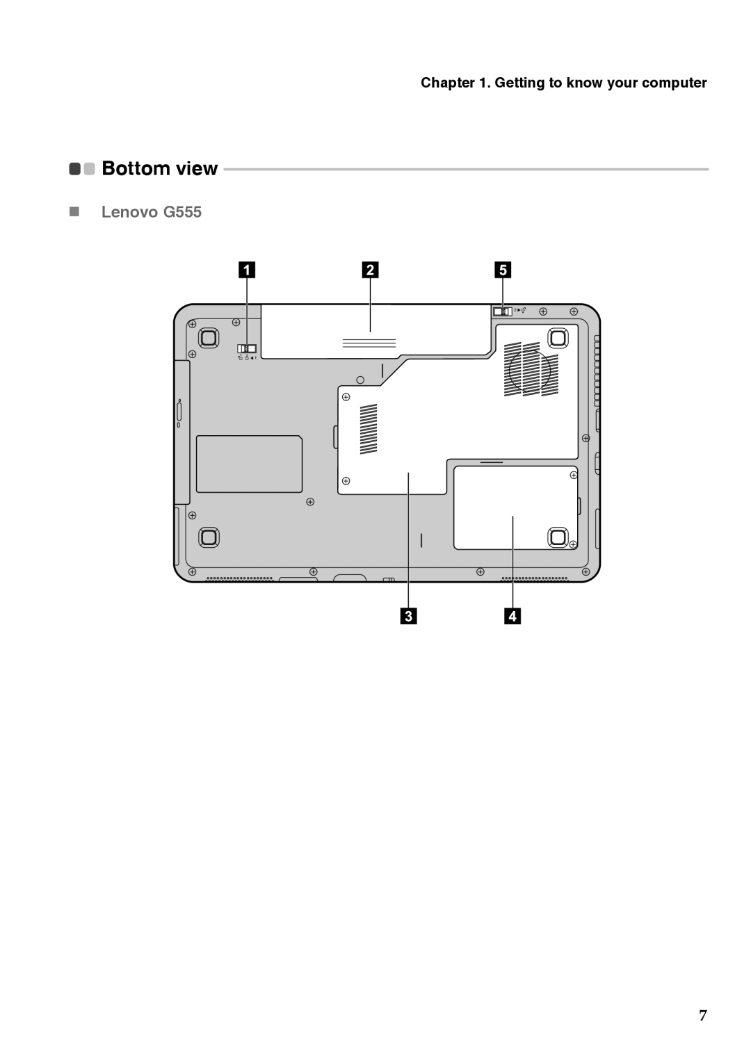 Lenovo G455, G555 manual Bottom view 