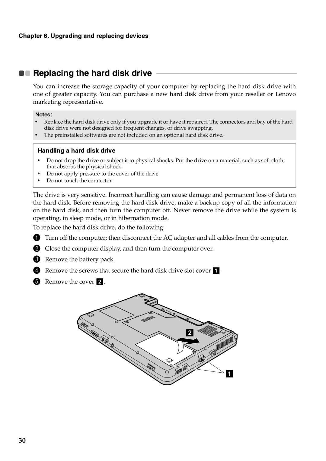 Lenovo G555, G455 manual Upgrading and replacing devices, Handling a hard disk drive 