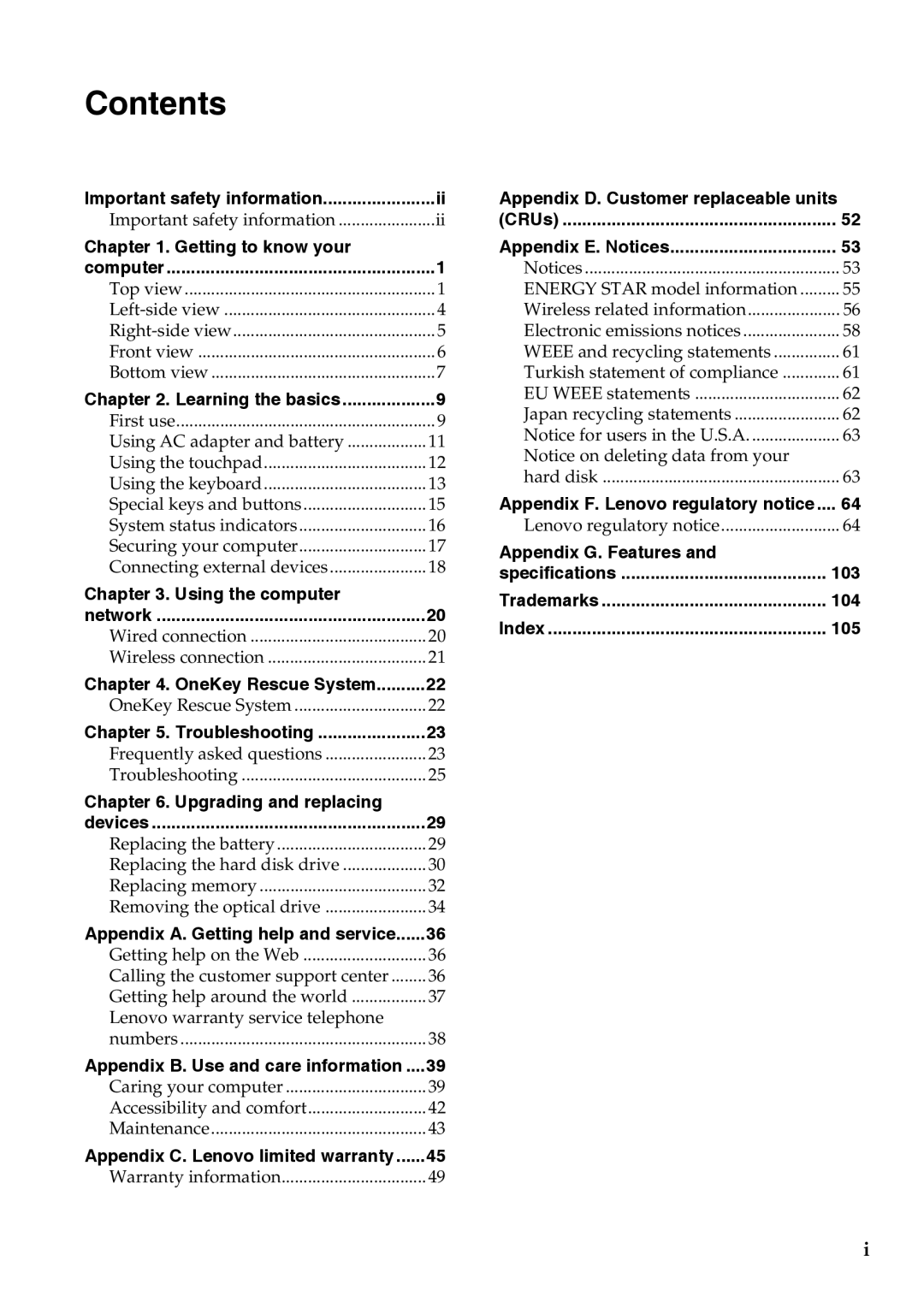 Lenovo G455, G555 manual Contents 