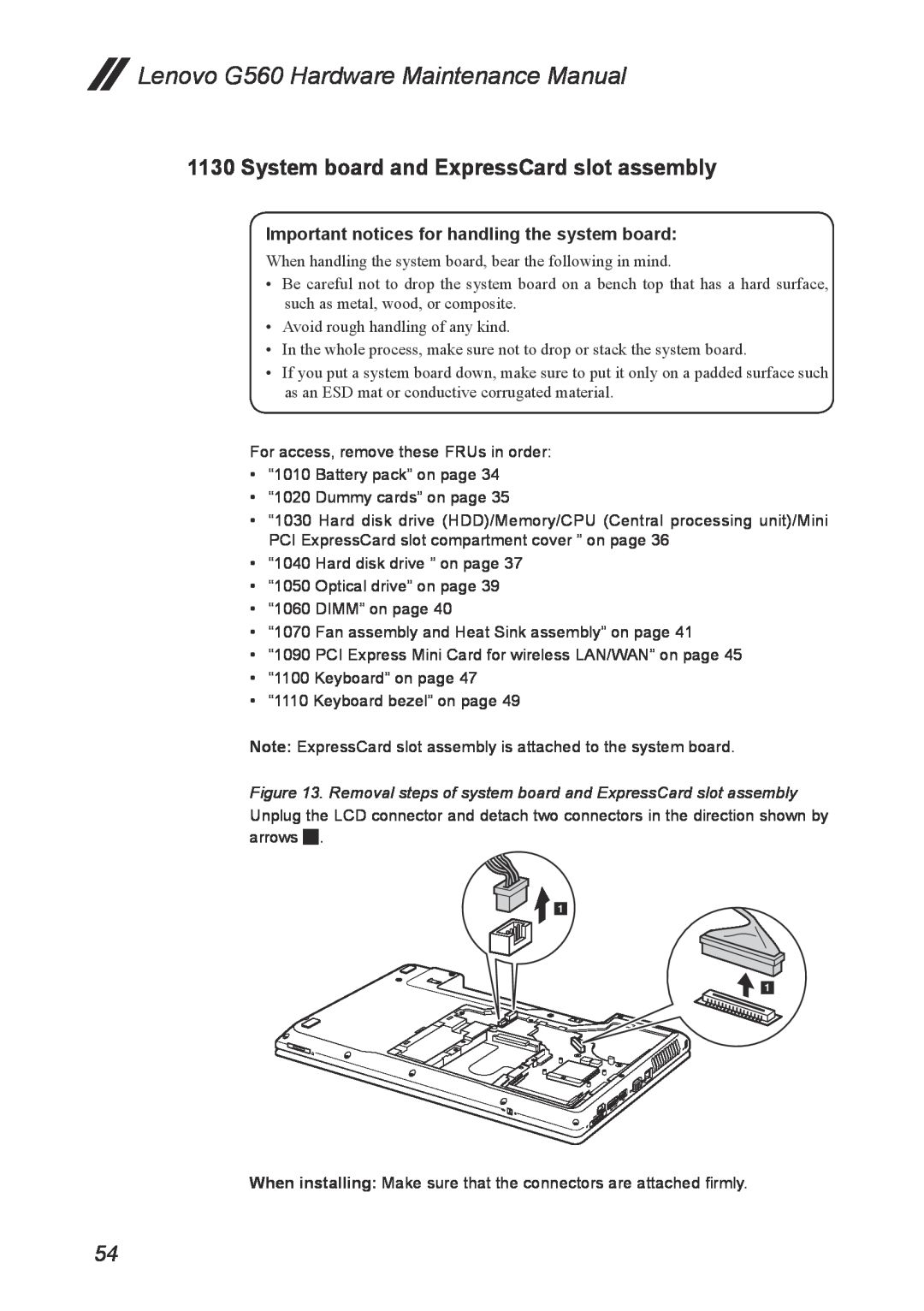 Lenovo G560 manual System board and ExpressCard slot assembly, Important notices for handling the system board 