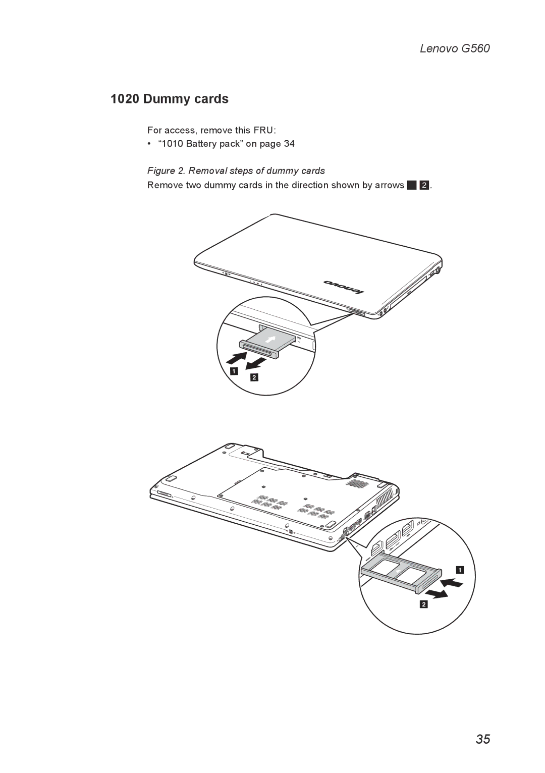 Lenovo G560 manual Dummy cards, Removal steps of dummy cards 