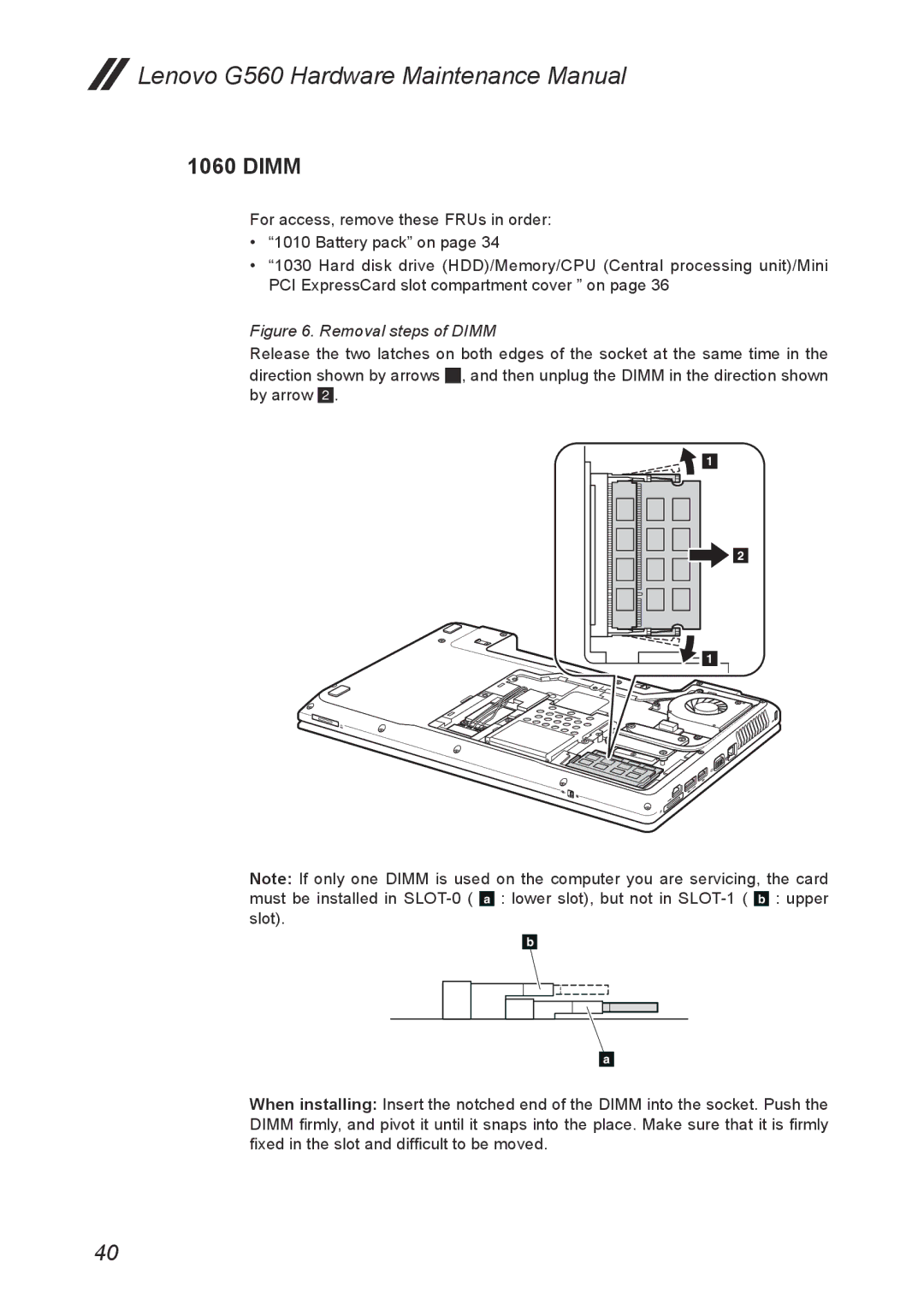 Lenovo G560 manual Removal steps of Dimm 