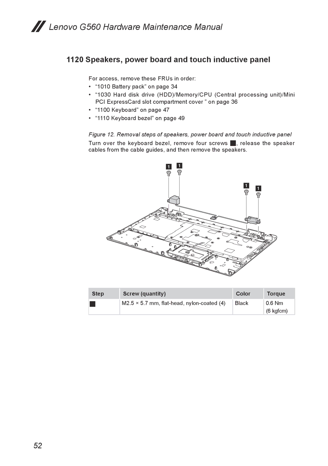 Lenovo G560 manual Speakers, power board and touch inductive panel 