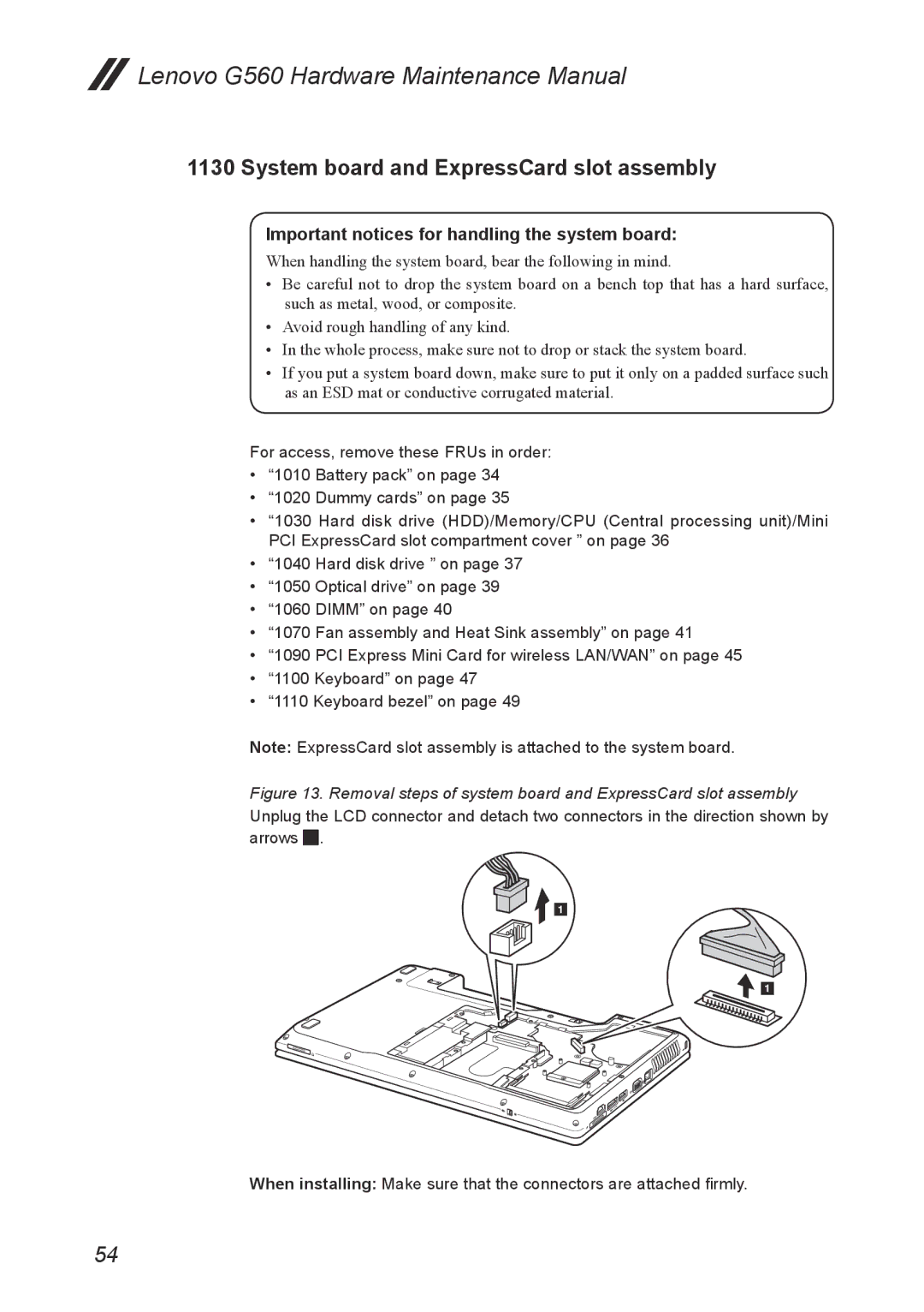 Lenovo G560 manual System board and ExpressCard slot assembly, Important notices for handling the system board 