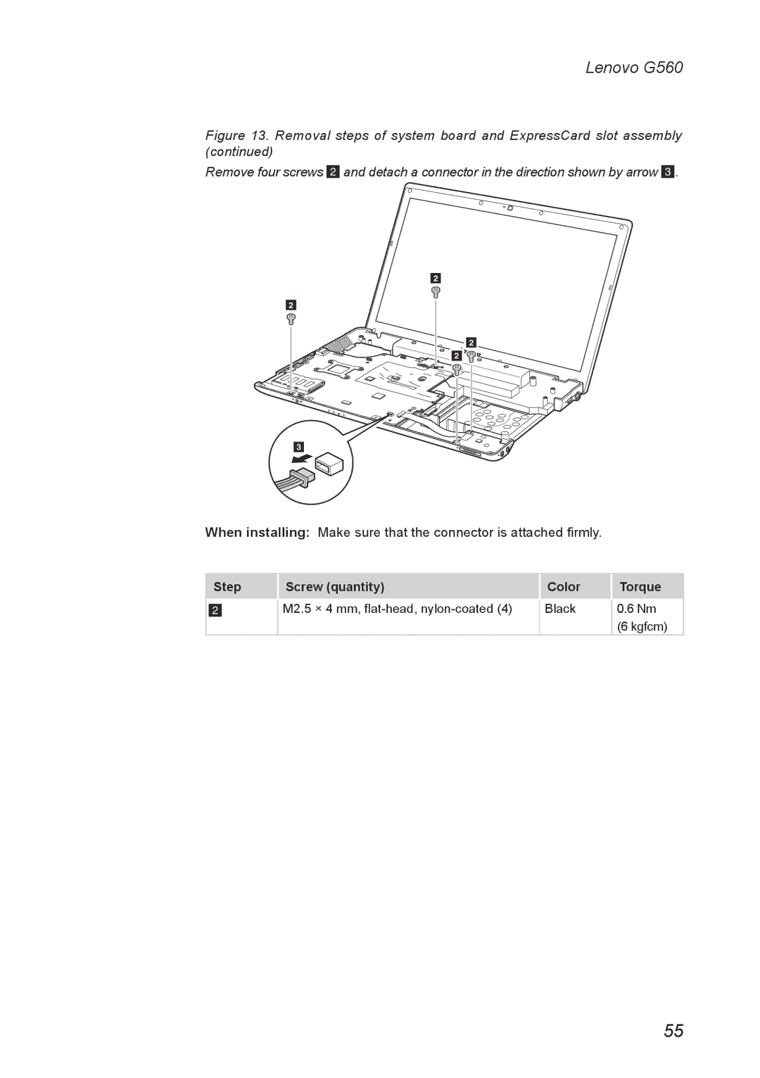 Lenovo G560 manual M2.5 × 4 mm, flat-head, nylon-coated Black Kgfcm 