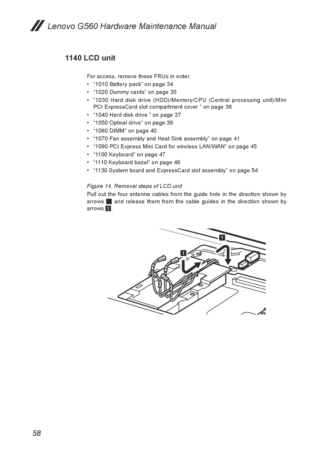 Lenovo G560 manual Removal steps of LCD unit 