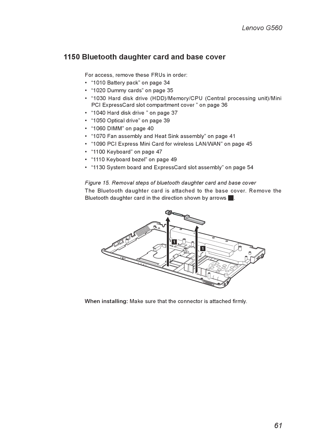 Lenovo G560 manual Bluetooth daughter card and base cover, Removal steps of bluetooth daughter card and base cover 