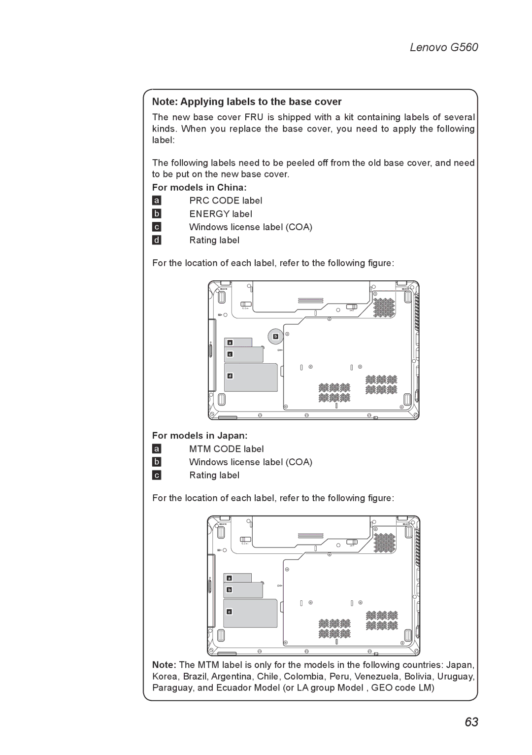 Lenovo G560 manual For models in China 