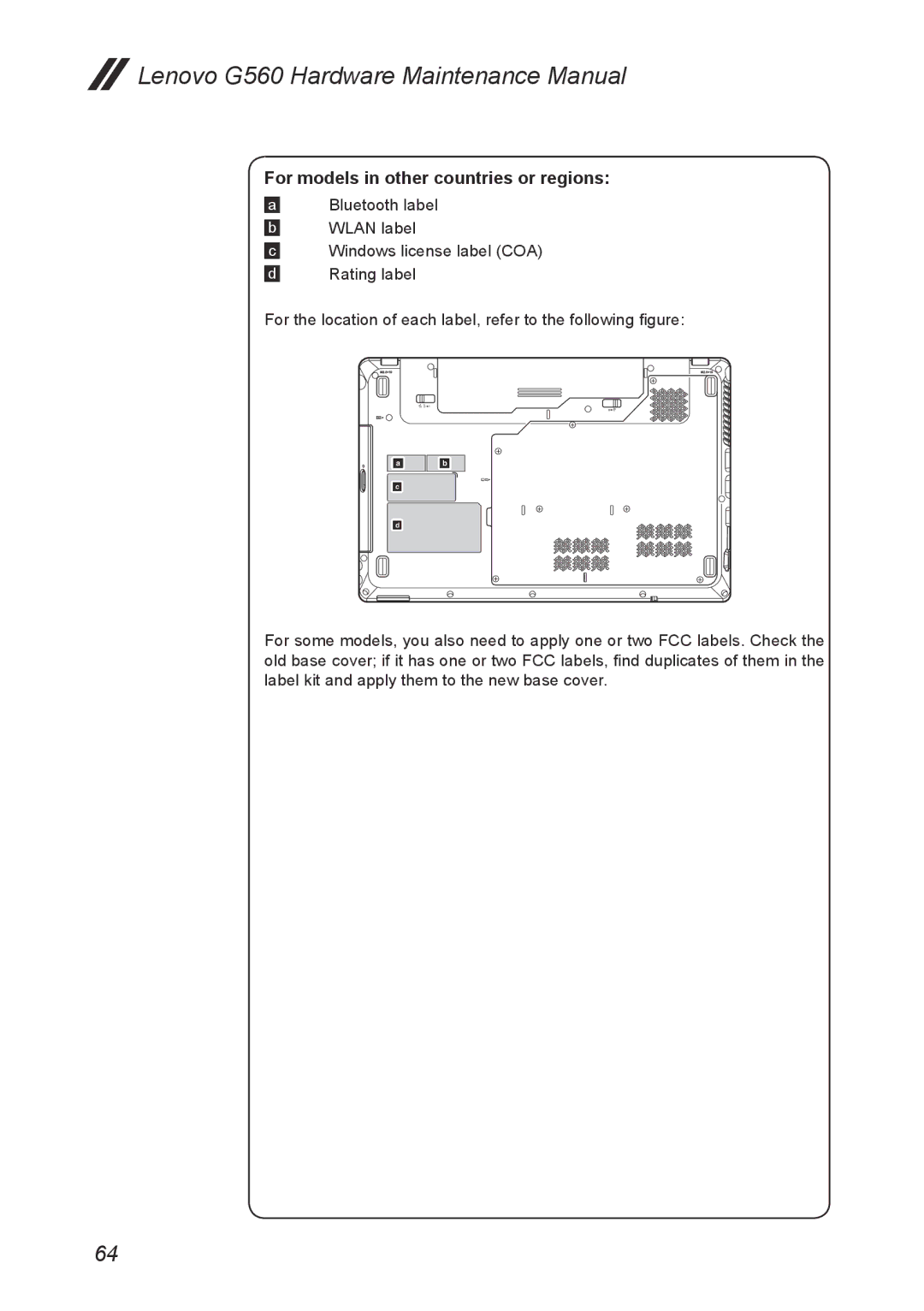 Lenovo G560 manual For models in other countries or regions 