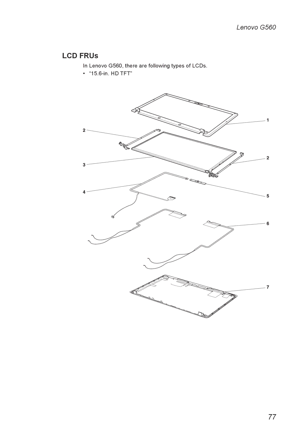 Lenovo G560 manual LCD FRUs 