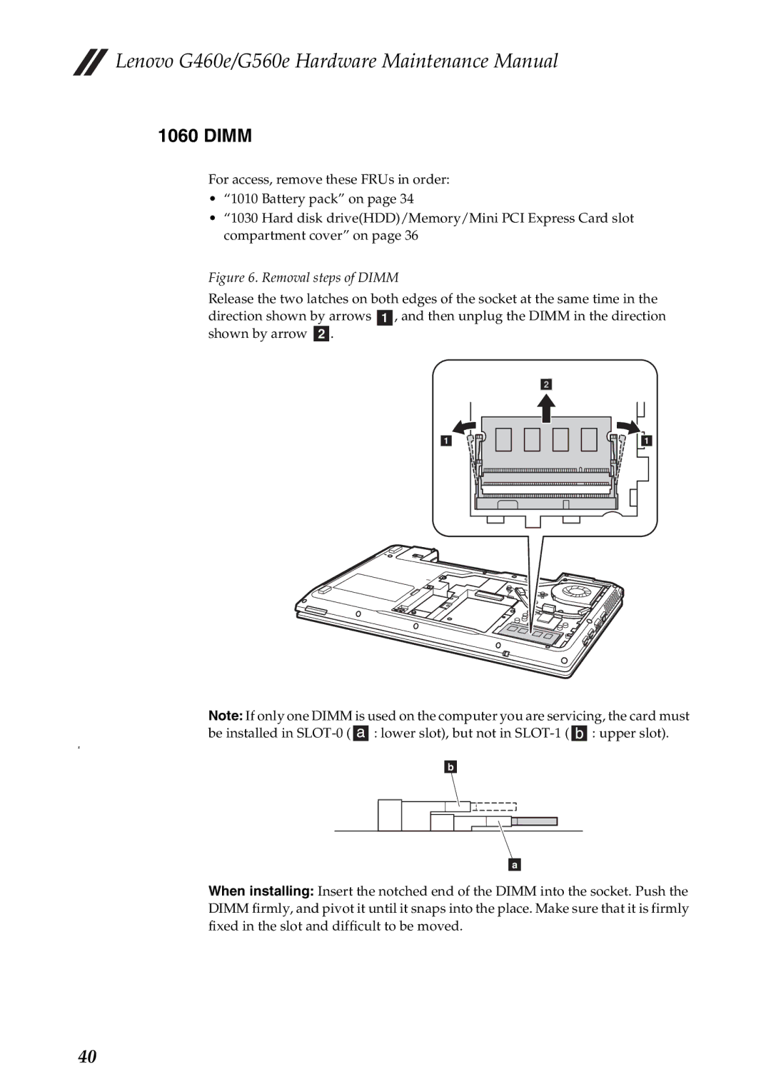 Lenovo G560E, G460E manual Removal steps of Dimm 