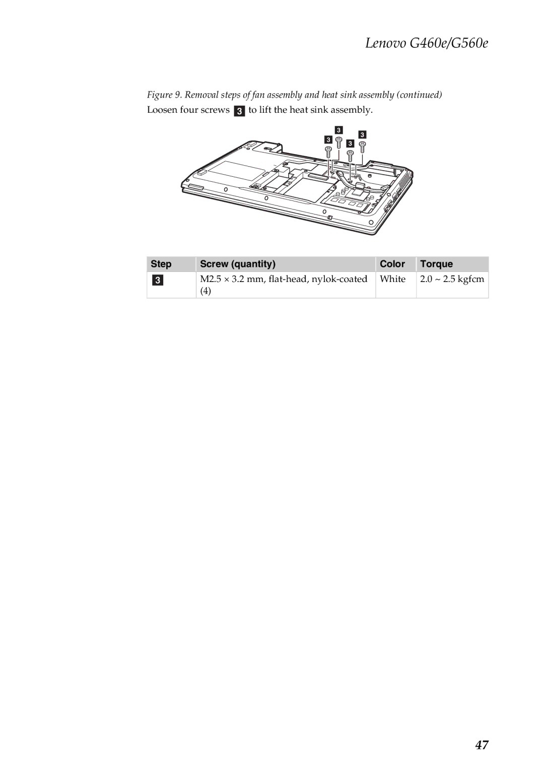 Lenovo G460E, G560E manual Loosen four screws c to lift the heat sink assembly 