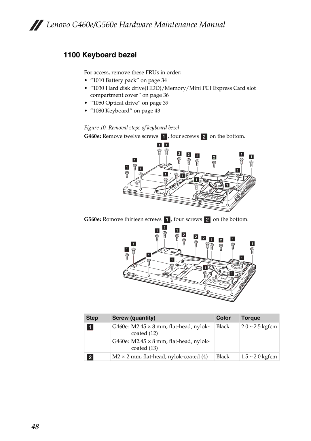 Lenovo G560E, G460E manual Keyboard bezel, Removal steps of keyboard bezel 