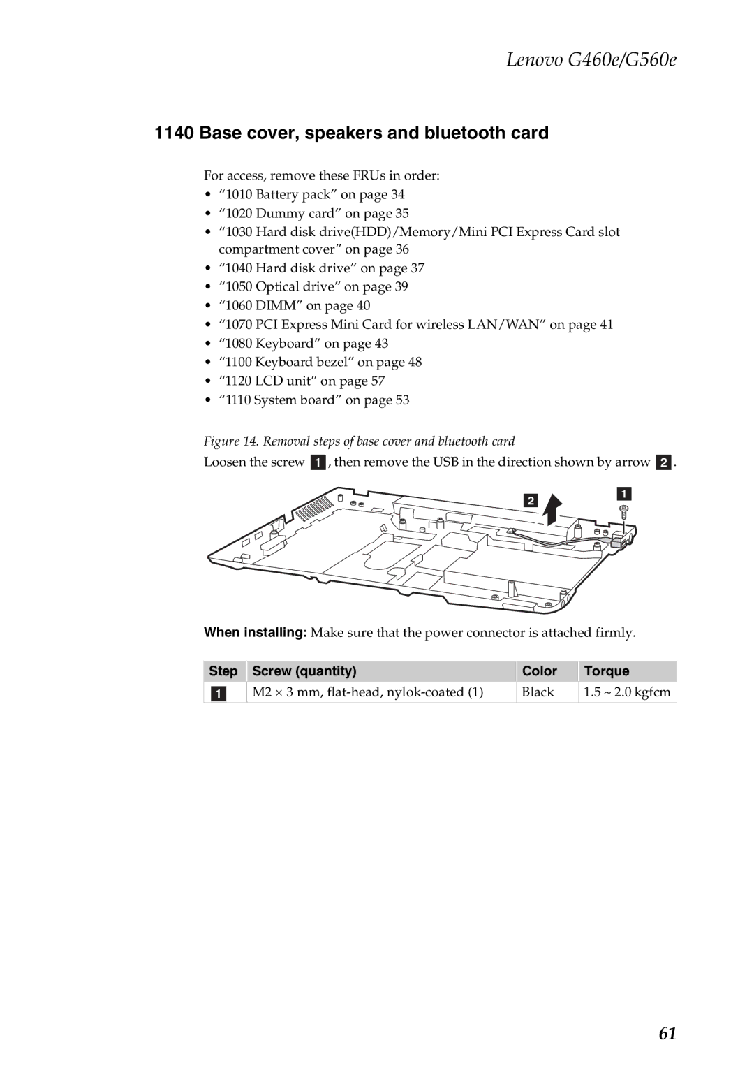 Lenovo G460E, G560E manual Base cover, speakers and bluetooth card, Removal steps of base cover and bluetooth card 