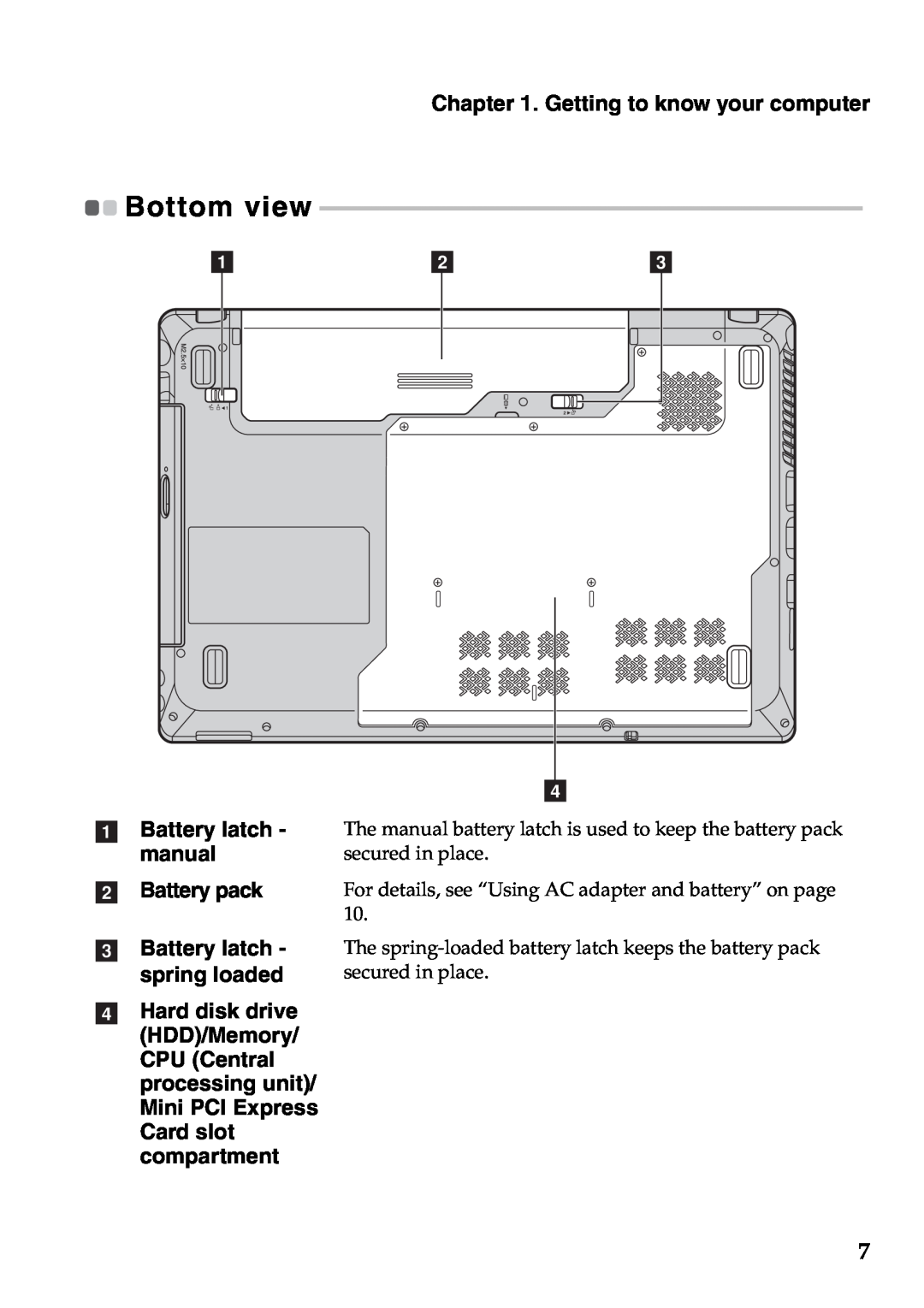 Lenovo G465, G565 manual Bottom view, a b c 