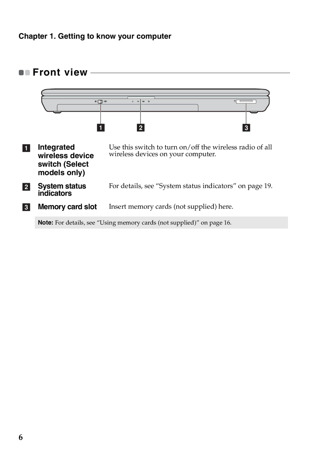 Lenovo G565, G465 manual Front view 