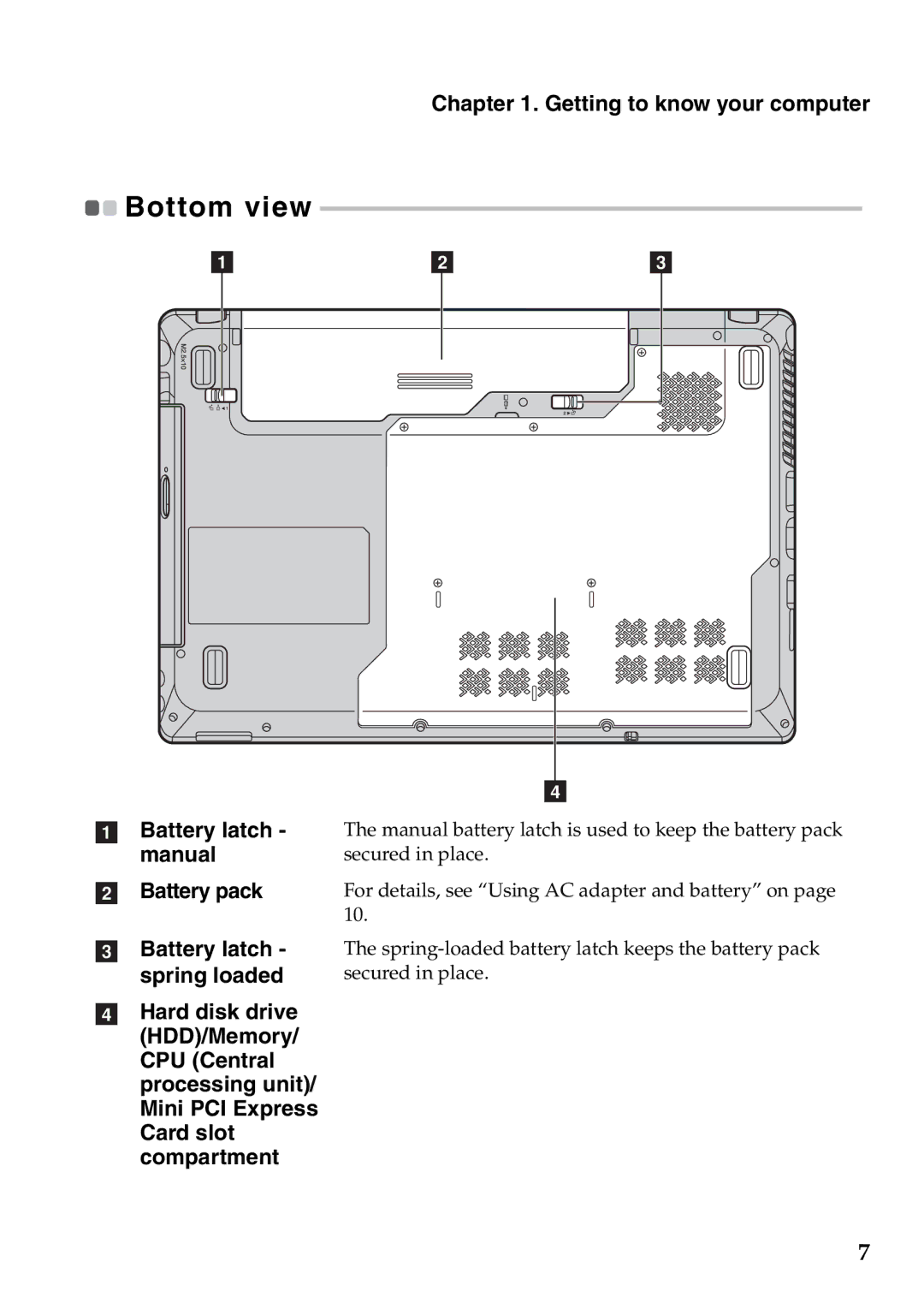 Lenovo G465, G565 manual Bottom view 