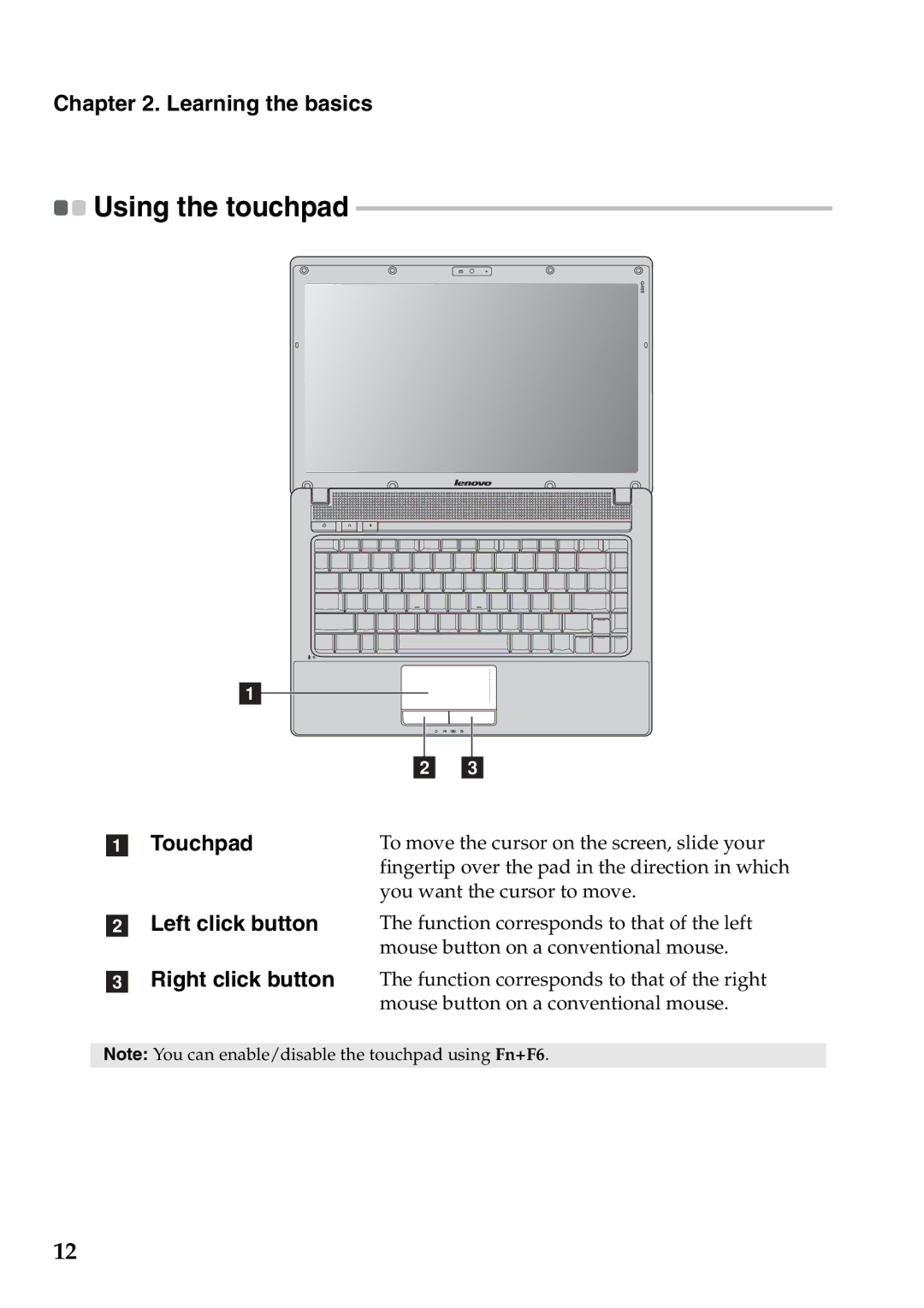 Lenovo G565, G465 manual Using the touchpad, Touchpad 