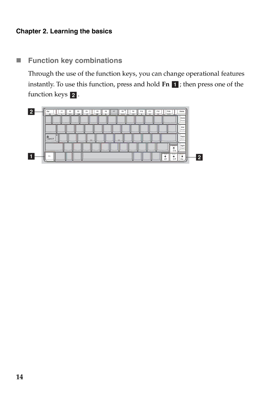 Lenovo G565, G465 manual „ Function key combinations 