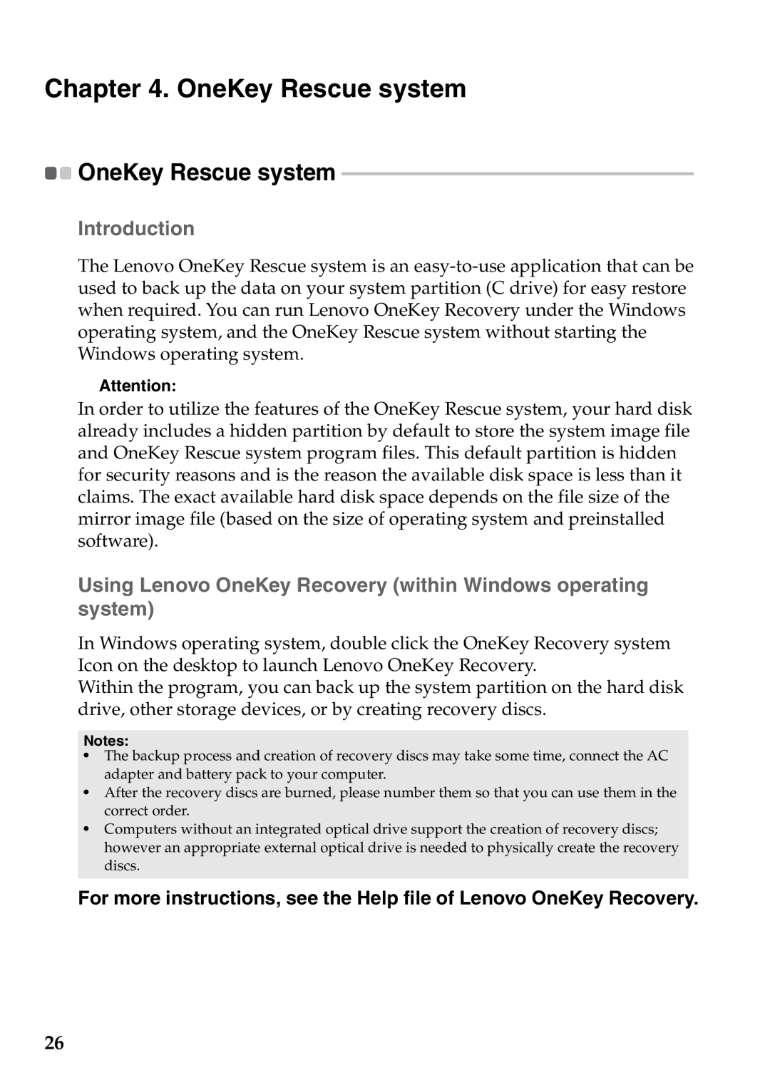 Lenovo G565, G465 manual OneKey Rescue system, „ Introduction 