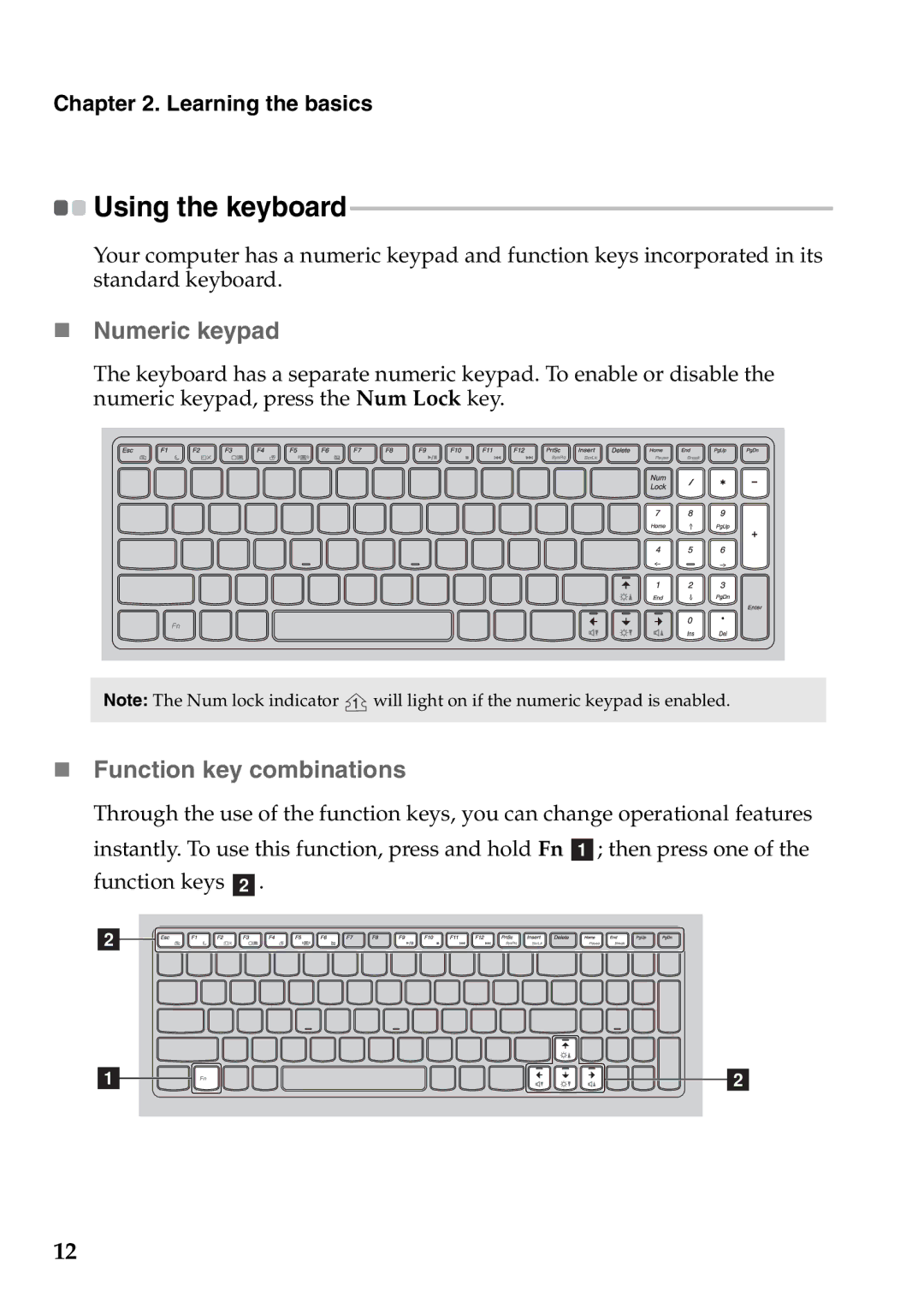 Lenovo G770 manual „ Numeric keypad, „ Function key combinations, Using the keyboard 