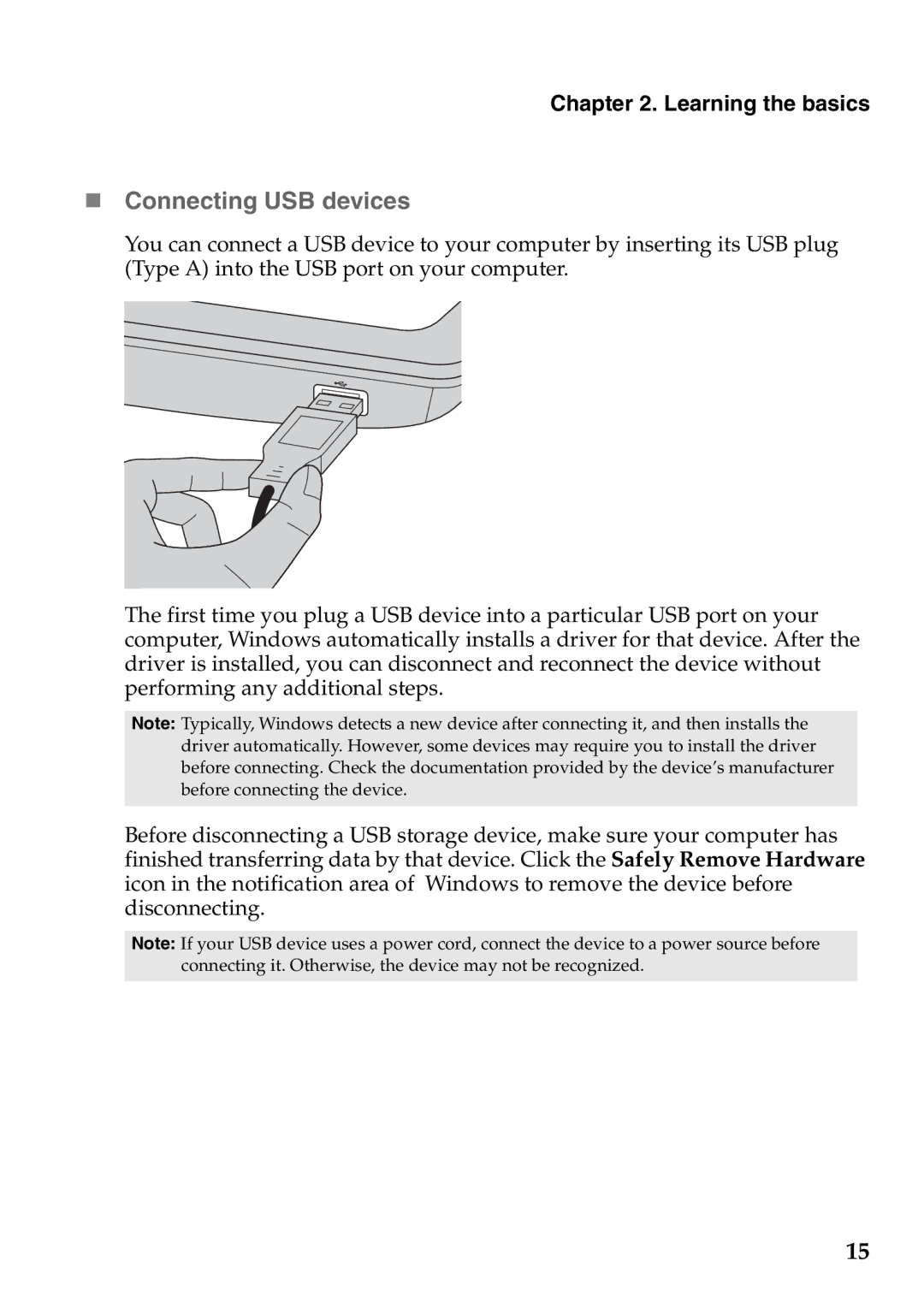 Lenovo G770 manual „ Connecting USB devices 