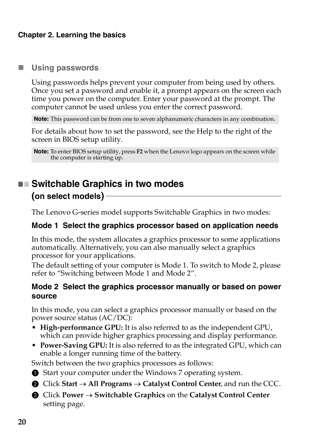 Lenovo G770 manual „ Using passwords, On select models 