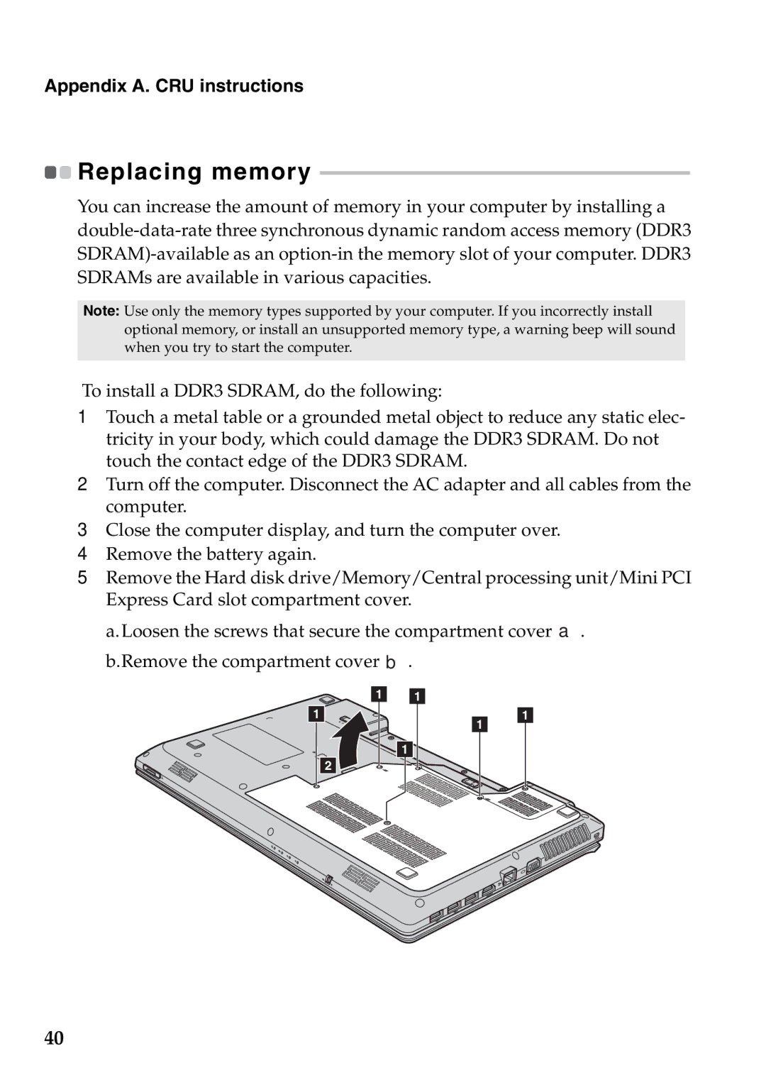 Lenovo G770 manual Replacing memory 