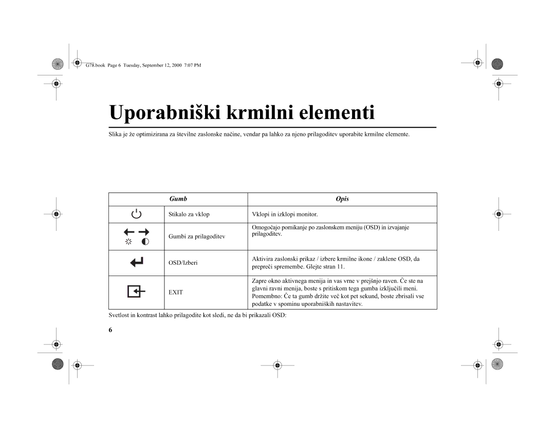 Lenovo 6627-0AS, G78 Opis, Stikalozavklop, Gumbizaprilagoditev, Glavniravnimenija,bostespritiskomtegagumbaizkljuilimeni 