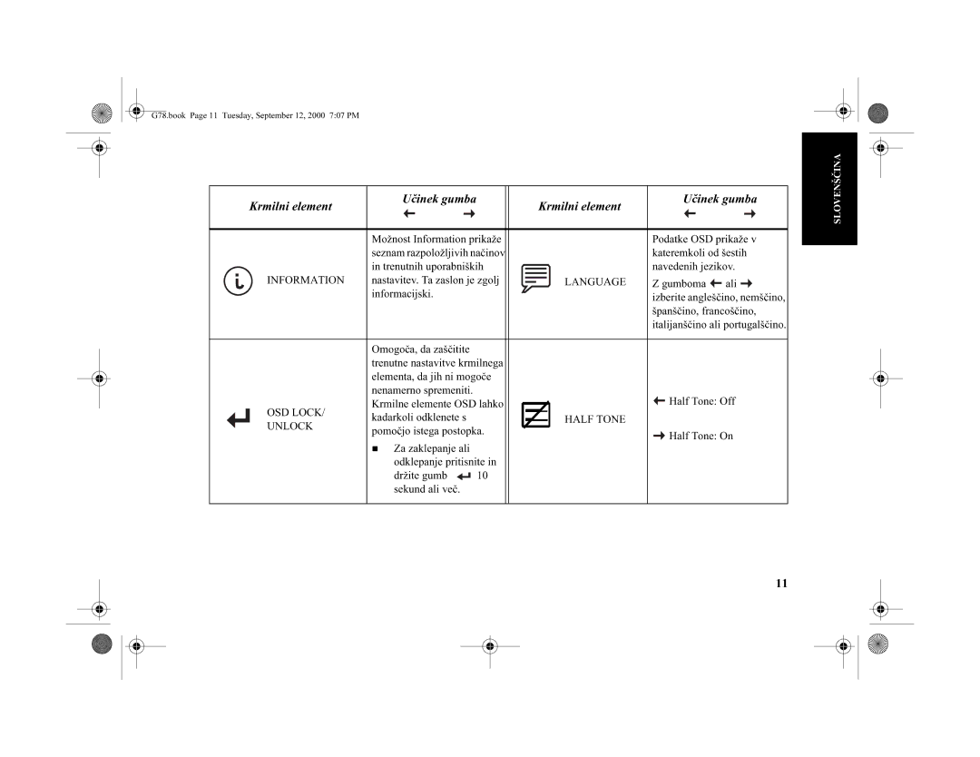 Lenovo 6627-3AN, G78, 6627-7AN, 6627-4AS, 6627-4AN, 6627-4AE, 6627-0AE manual Informacijski, Nastavitve, HalfToneOff, HalfToneOn 