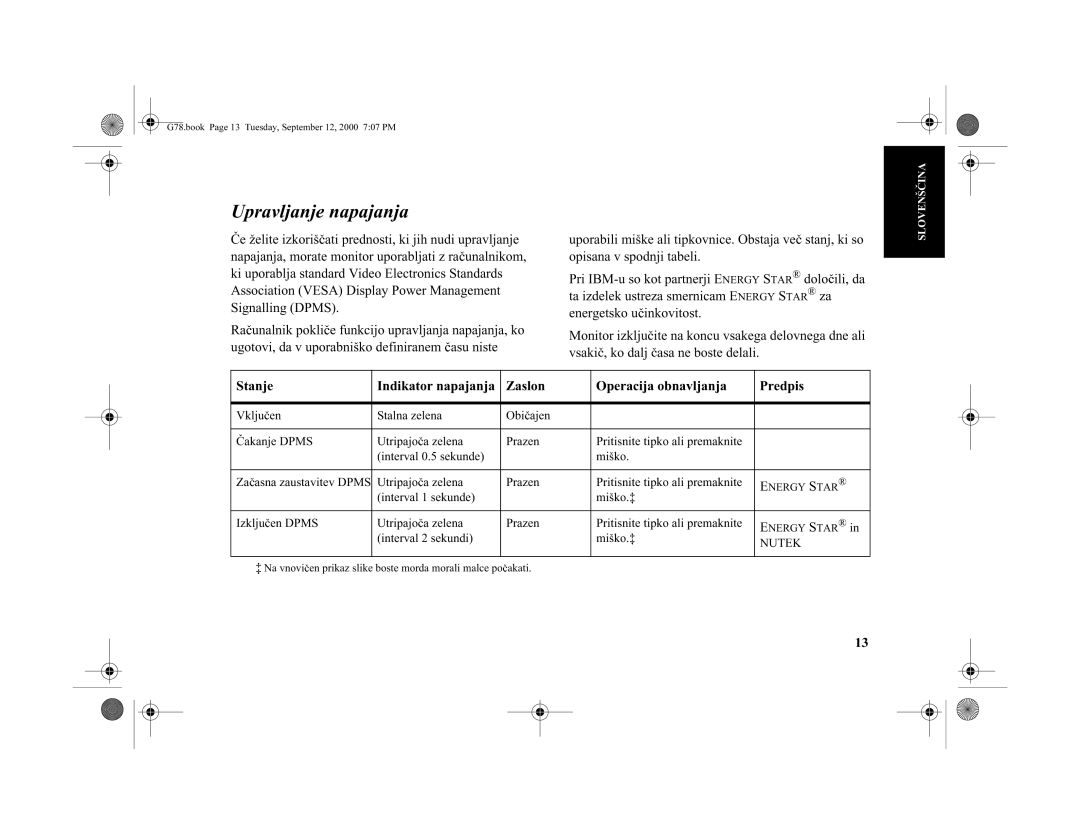 Lenovo 6627-4AN, G78, 6627-7AN, 6627-3AN, 6627-4AS manual Taizdlek, Predpis, ºakanjeDPMS, IzkljuenDPMS, Opisanavspodnji beli 