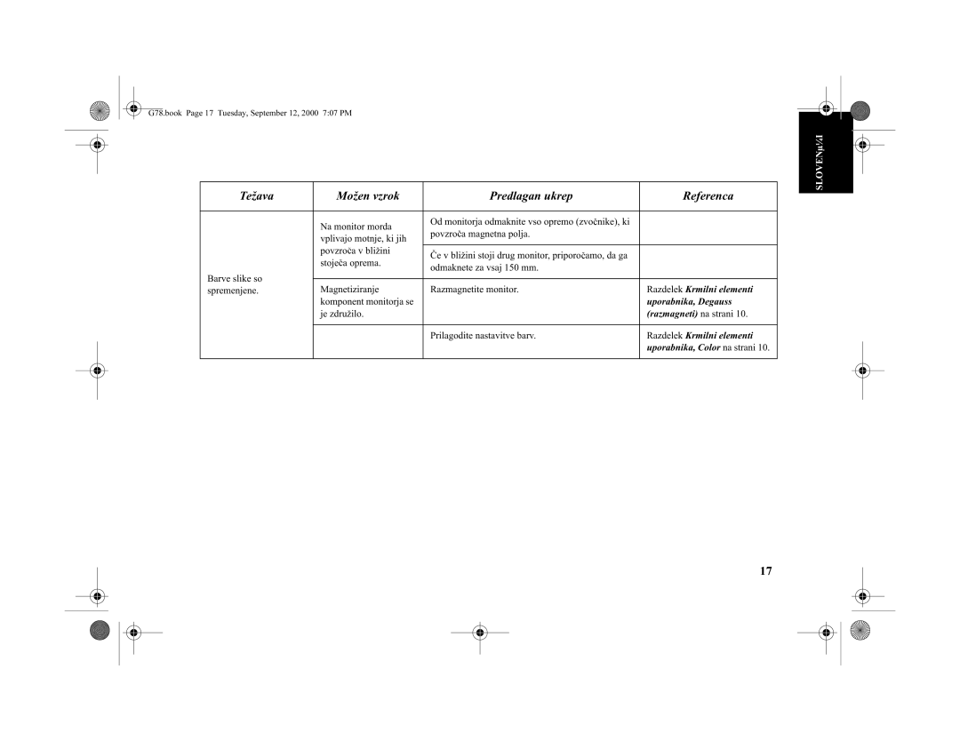 Lenovo 6627-0AN, G78 manual Razmagnetitemonitor, Barveslikeso, Spremenjene, Prilagoditenastavitvebarv, Uporabnika,Degauss 