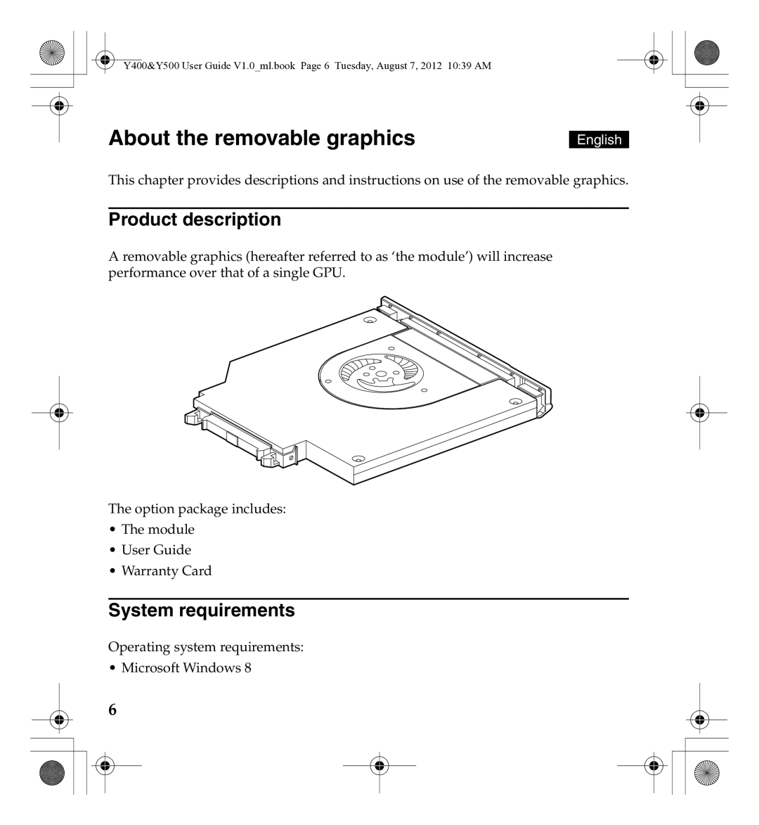 Lenovo Gn35, 0C22230 manual About the removable graphics, Product description, System requirements 