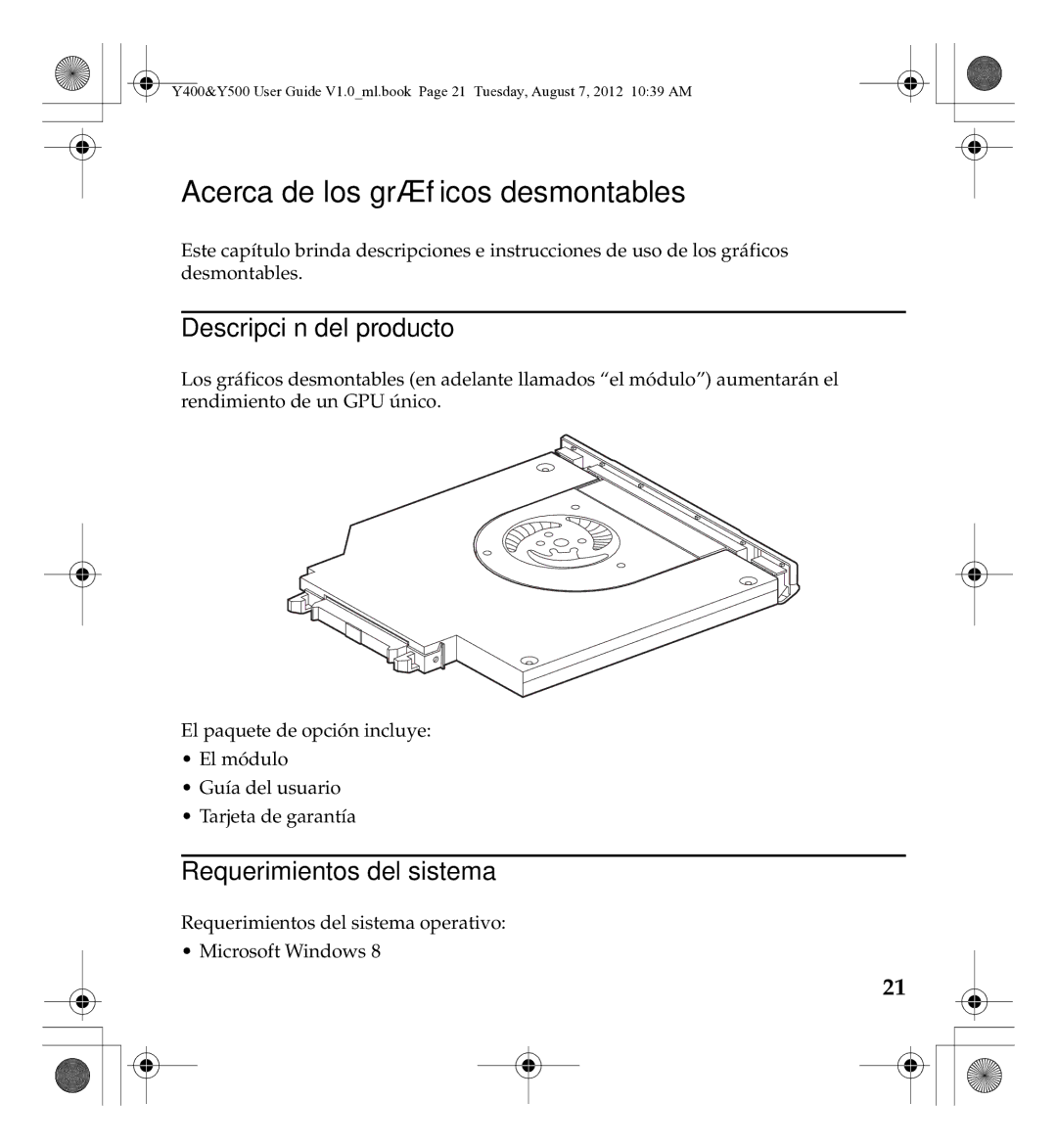 Lenovo 0C22230, Gn35 manual Acerca de los gráficos desmontables, Descripción del producto, Requerimientos del sistema 