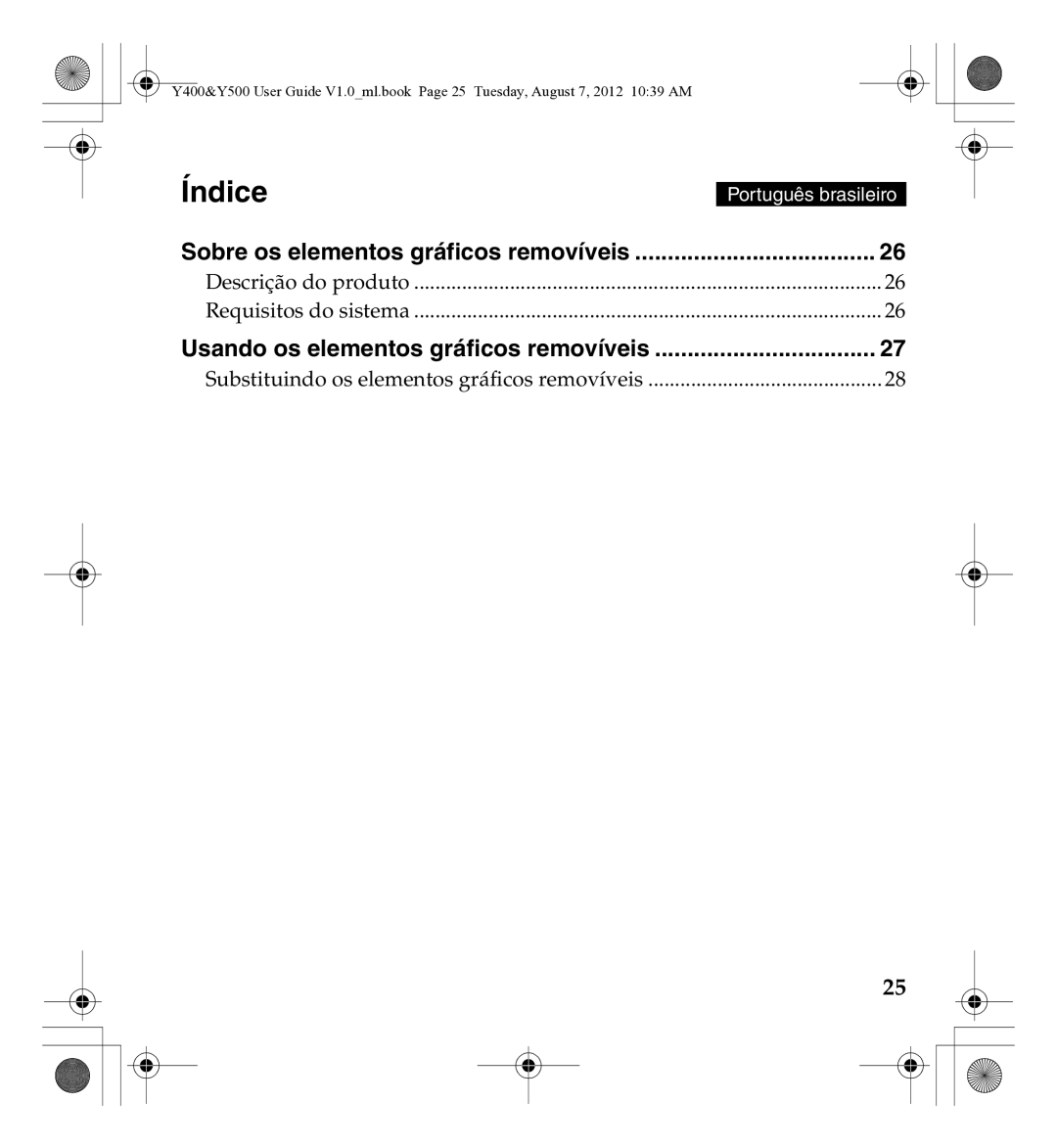 Lenovo 0C22230, Gn35 manual Índice, Usando os elementos gráficos removíveis 