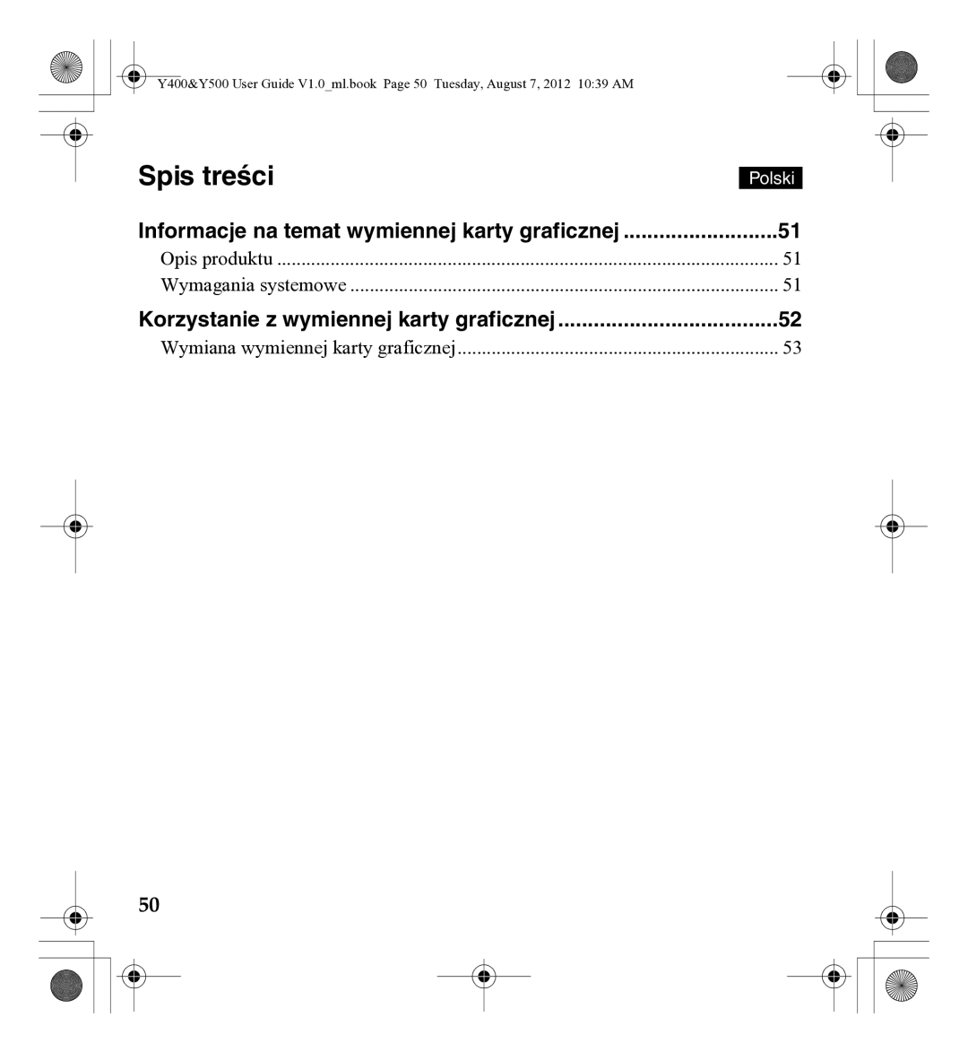 Lenovo Gn35, 0C22230 manual Spis treści, Informacje na temat wymiennej karty graficznej 