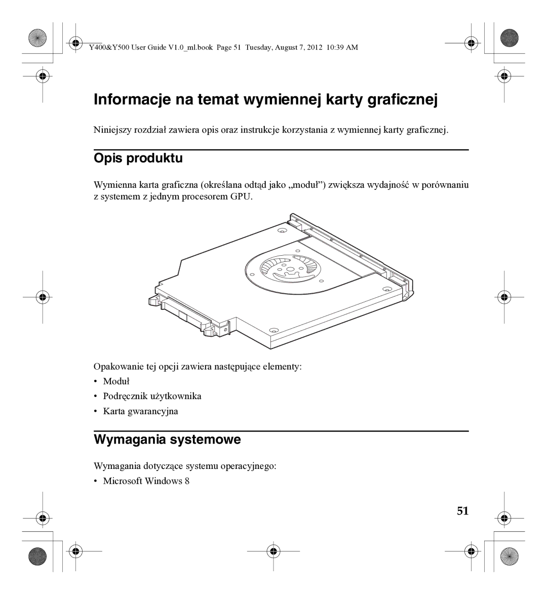 Lenovo 0C22230, Gn35 manual Informacje na temat wymiennej karty graficznej, Opis produktu, Wymagania systemowe 