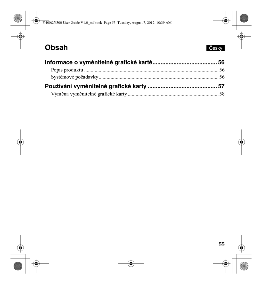 Lenovo 0C22230, Gn35 manual Obsah, Informace o vyměnitelné grafické kartě 