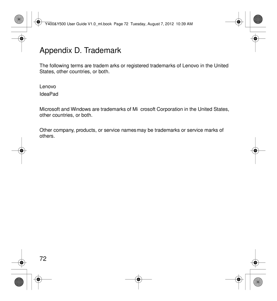 Lenovo Gn35, 0C22230 manual Appendix D. Trademark 