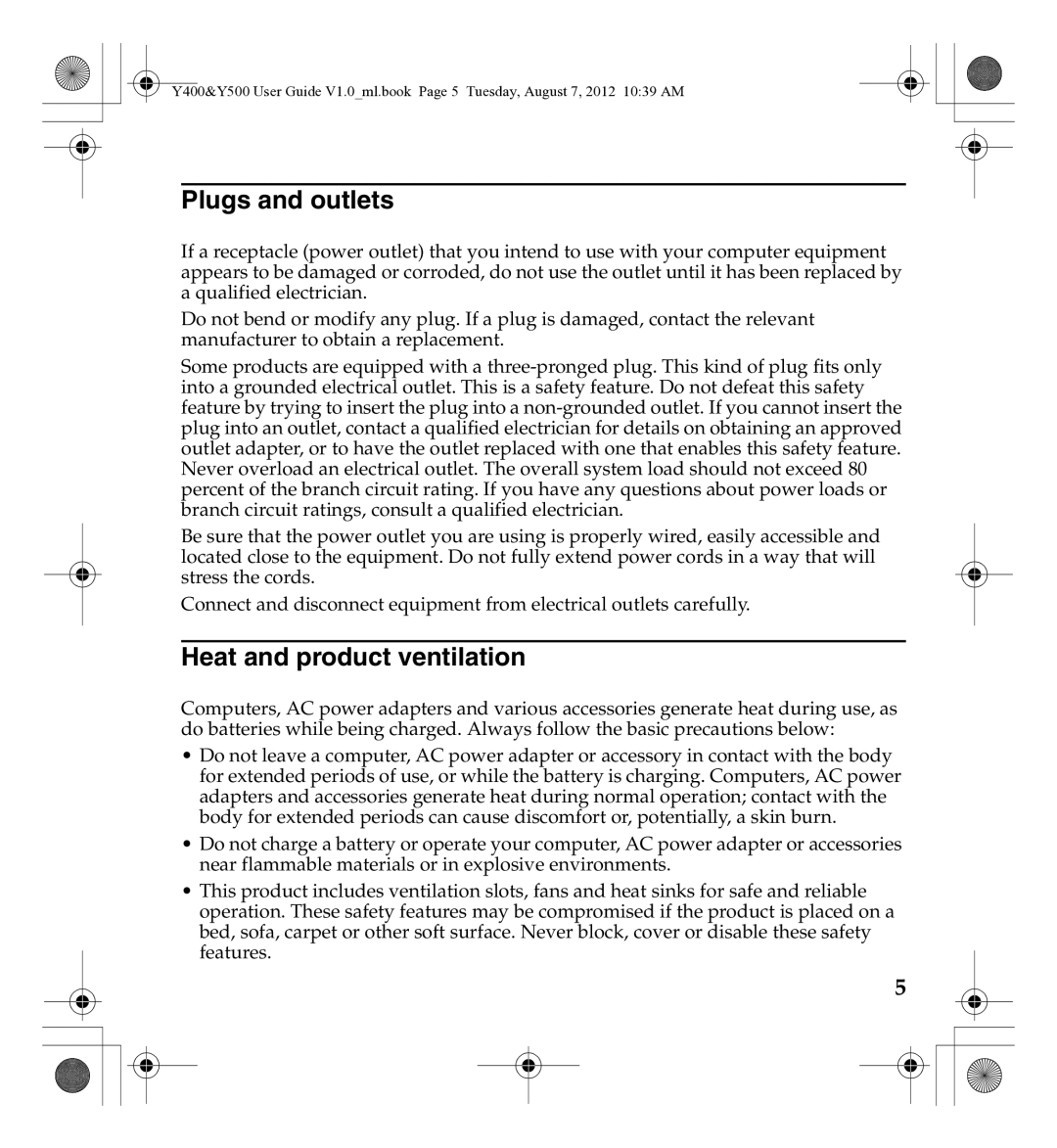 Lenovo 0C22230, Gn35 manual Plugs and outlets, Heat and product ventilation 