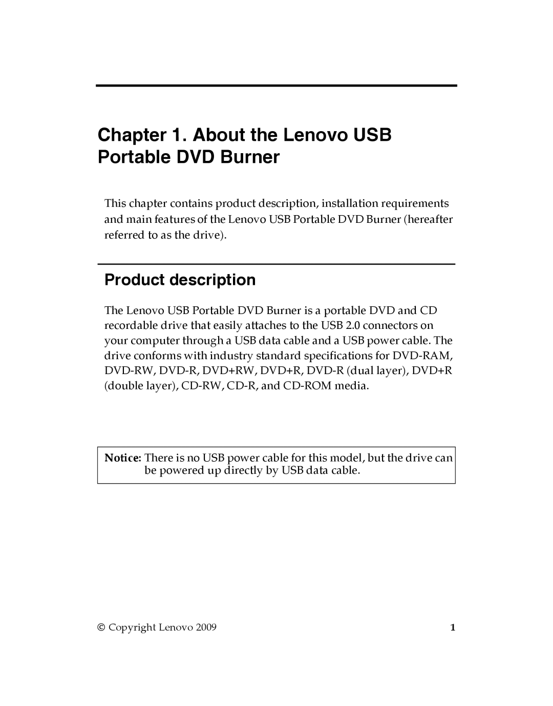 Lenovo GP20N manual About the Lenovo USB Portable DVD Burner, Product description 