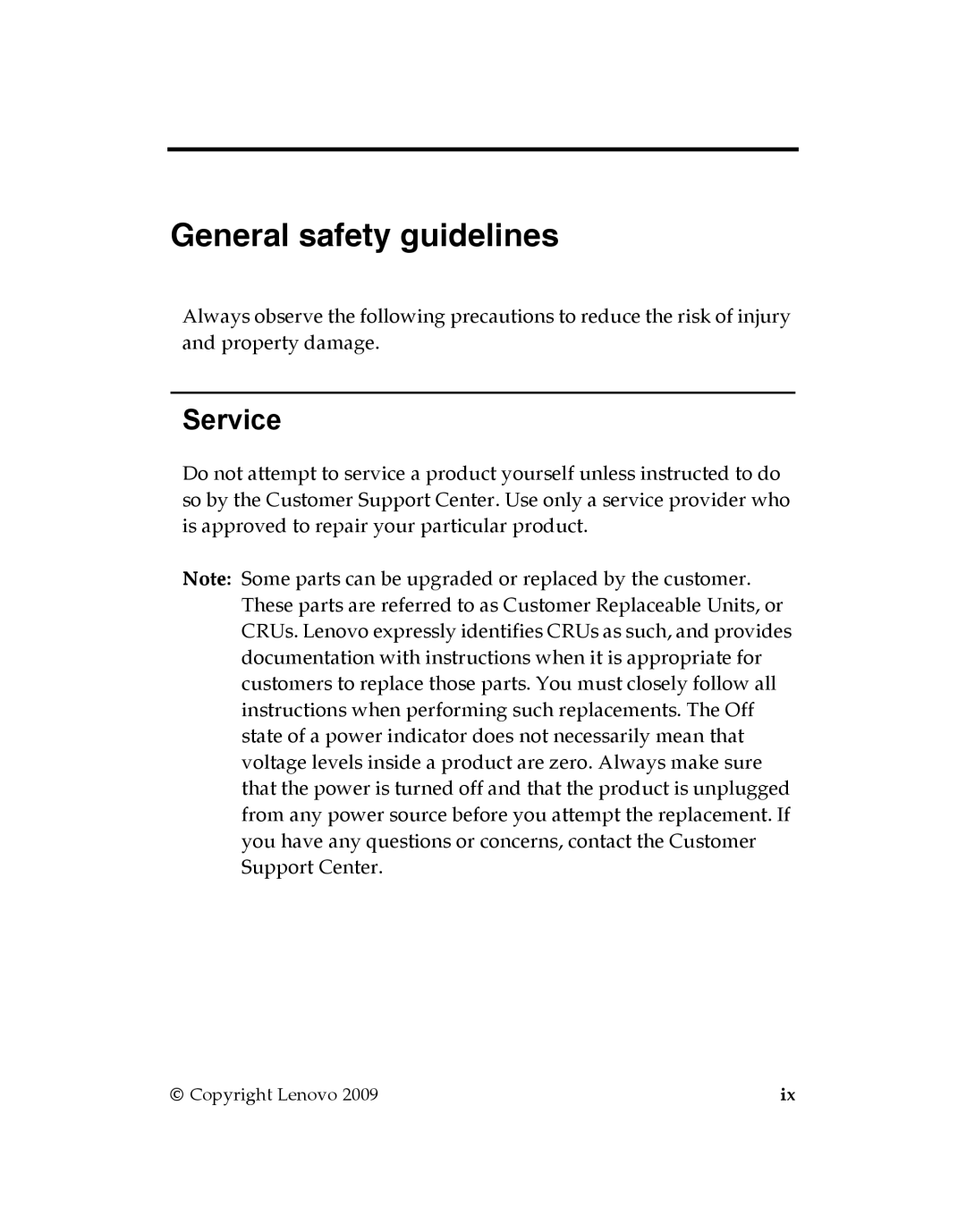 Lenovo GP20N manual General safety guidelines, Service 