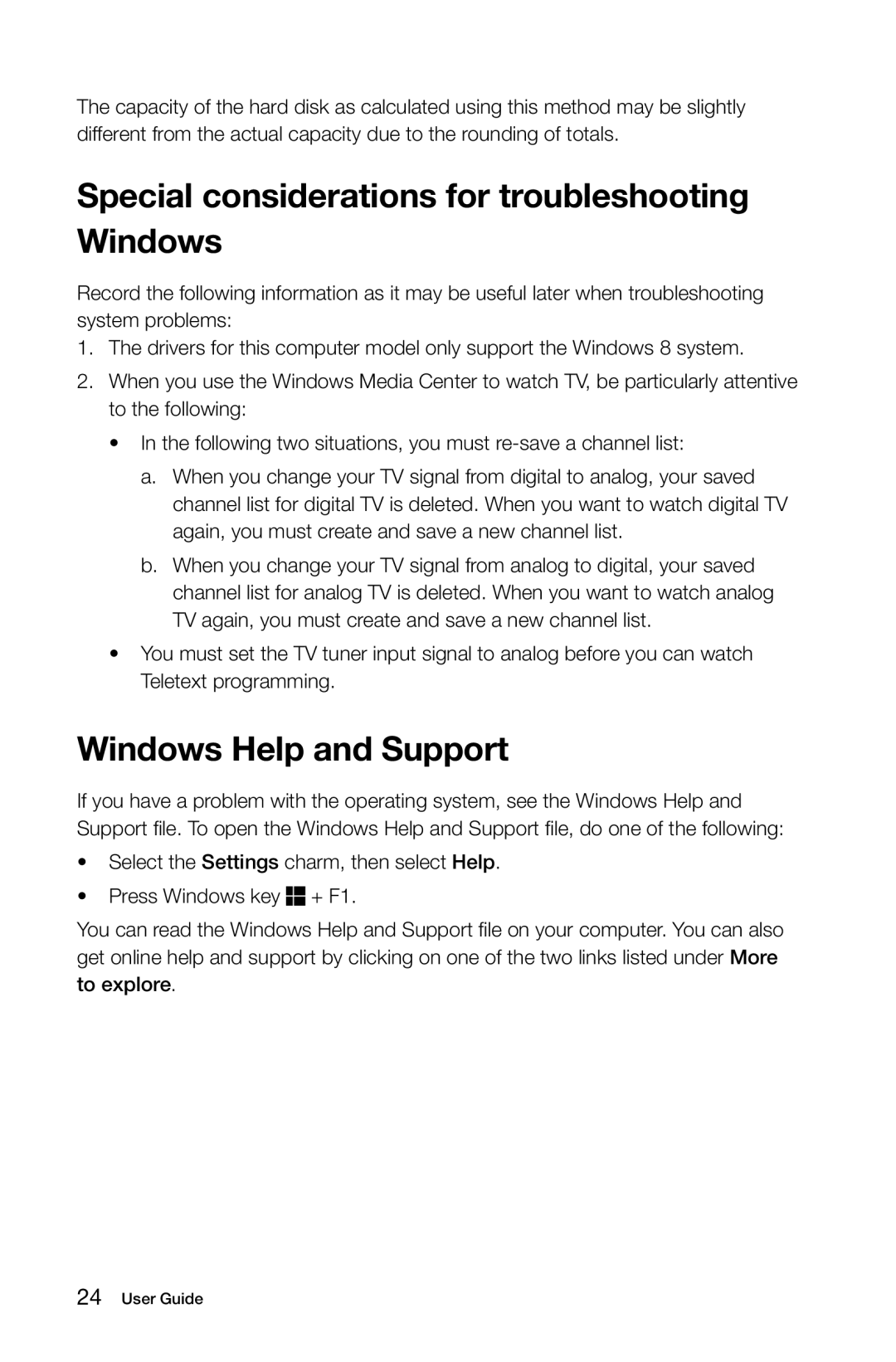 Lenovo 10107, H520S, H505S, 57312710, 57311365 Special considerations for troubleshooting Windows, Windows Help and Support 