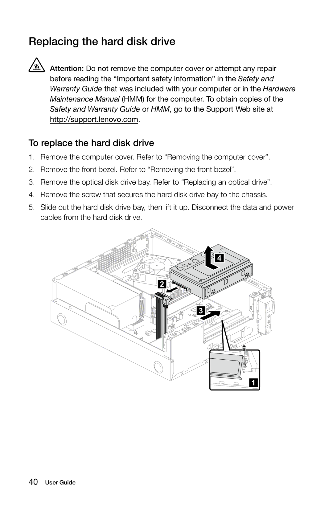 Lenovo 3230, H520S, H505S, 57312710, 57311365, 4746, 31502552 Replacing the hard disk drive, To replace the hard disk drive 