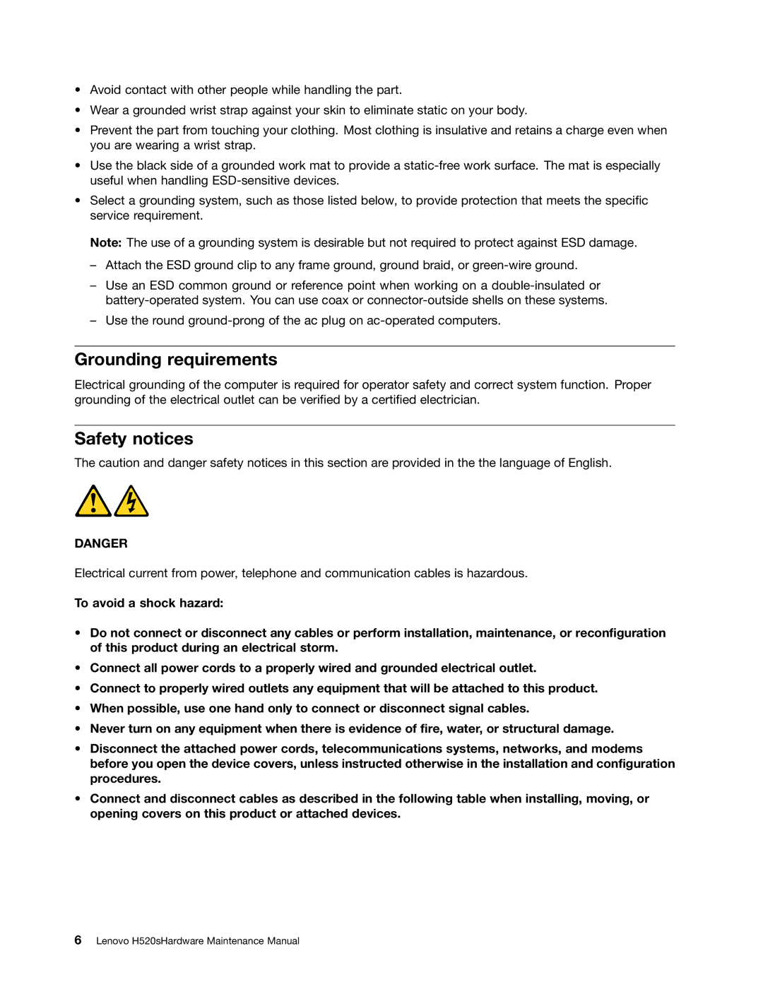 Lenovo H520S manual Grounding requirements, Safety notices 