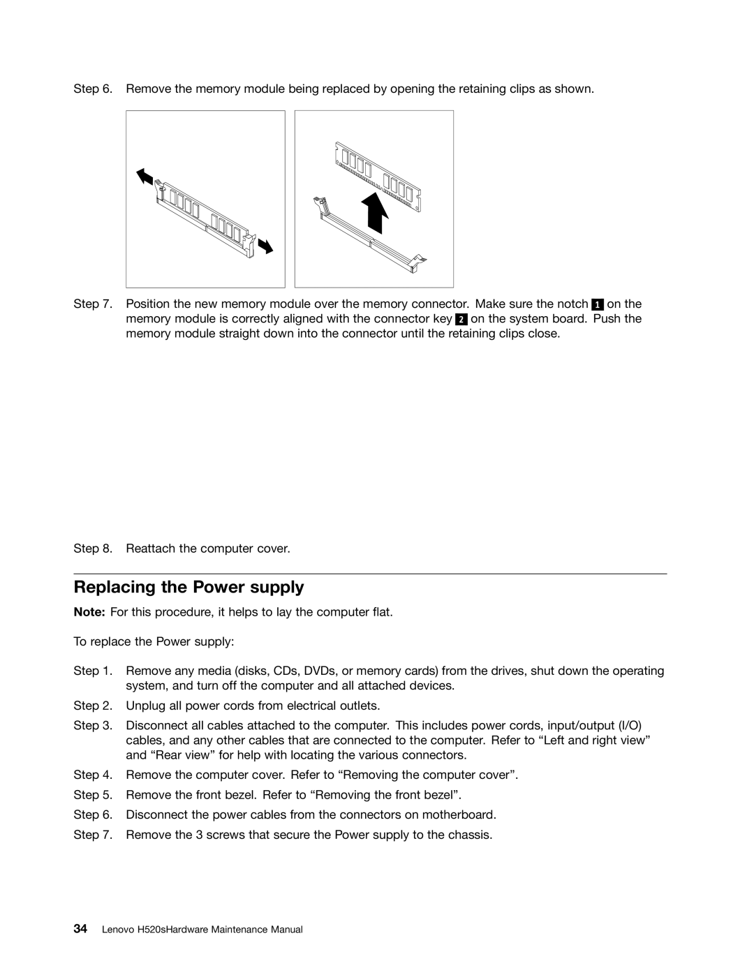 Lenovo H520S manual Replacing the Power supply 