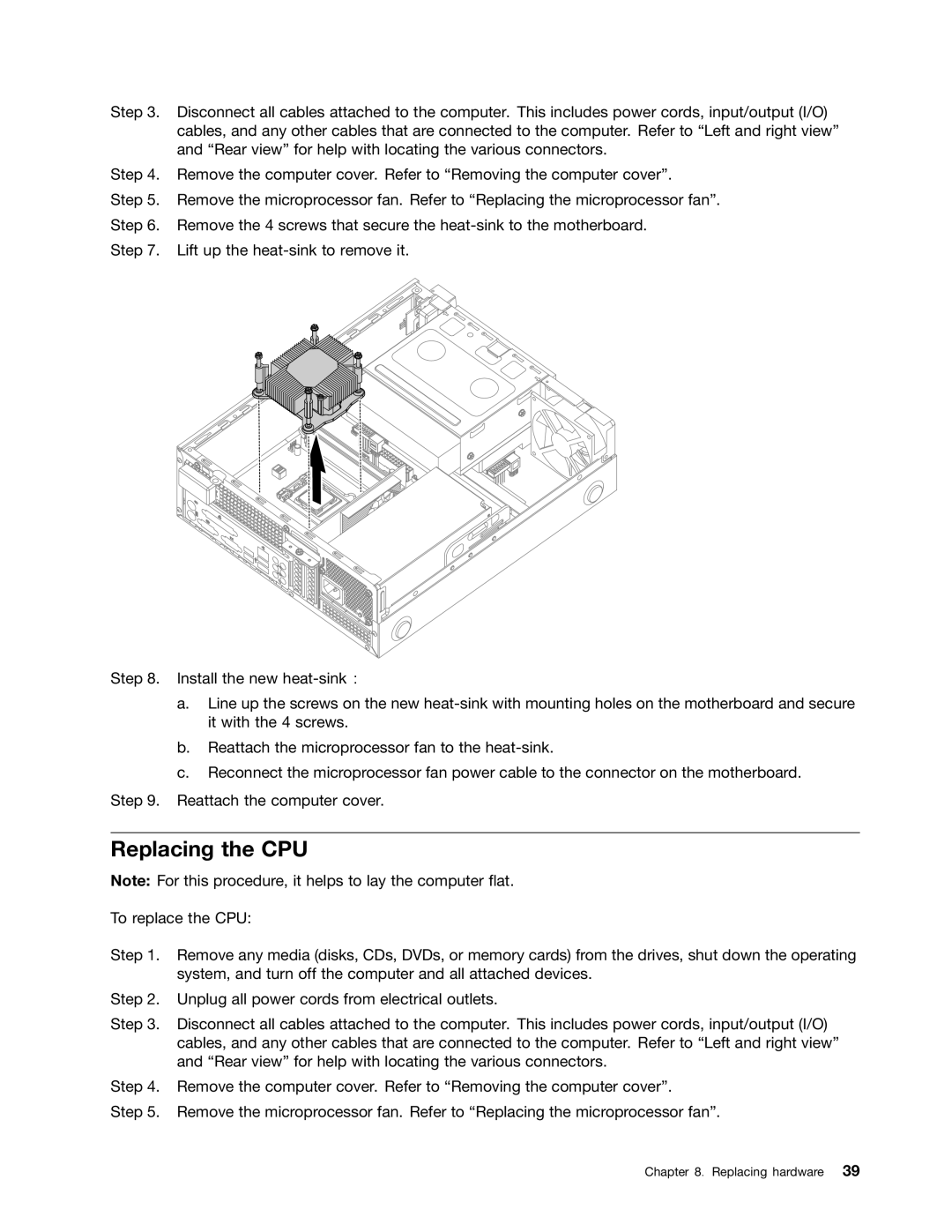 Lenovo H520S manual Replacing the CPU 