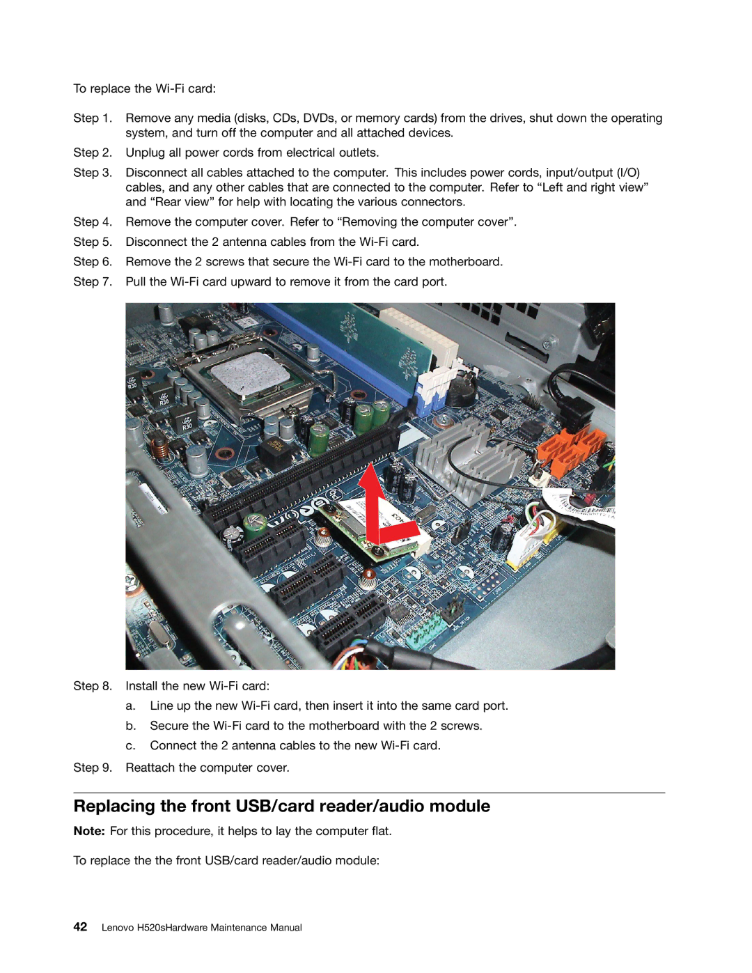 Lenovo H520S manual Replacing the front USB/card reader/audio module 