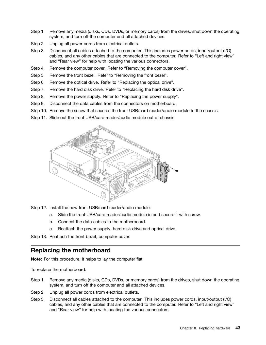 Lenovo H520S manual Replacing the motherboard 